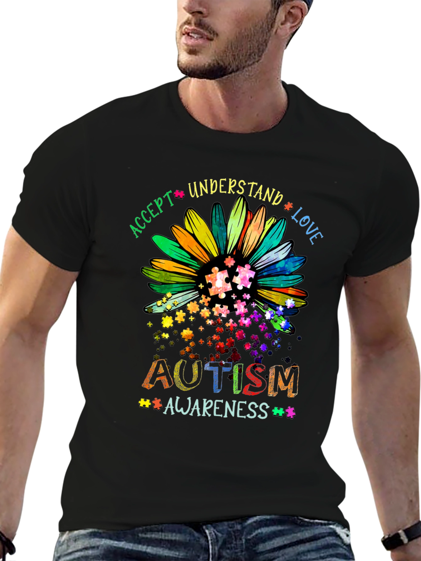 Autism Awareness Sunflower T-Shirt - Accept Understand Love