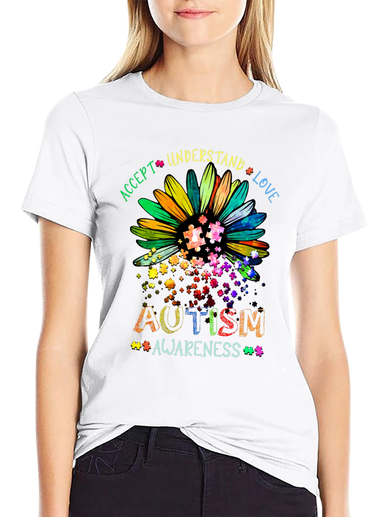 Autism Awareness Sunflower T-Shirt - Accept Understand Love