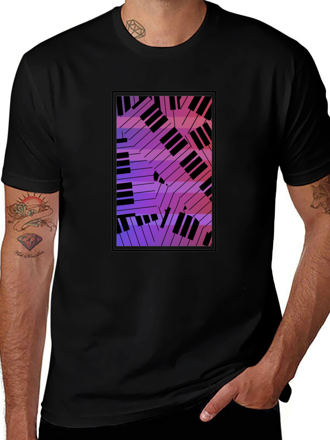 Abstract Piano Keys Graphic Black T-Shirt