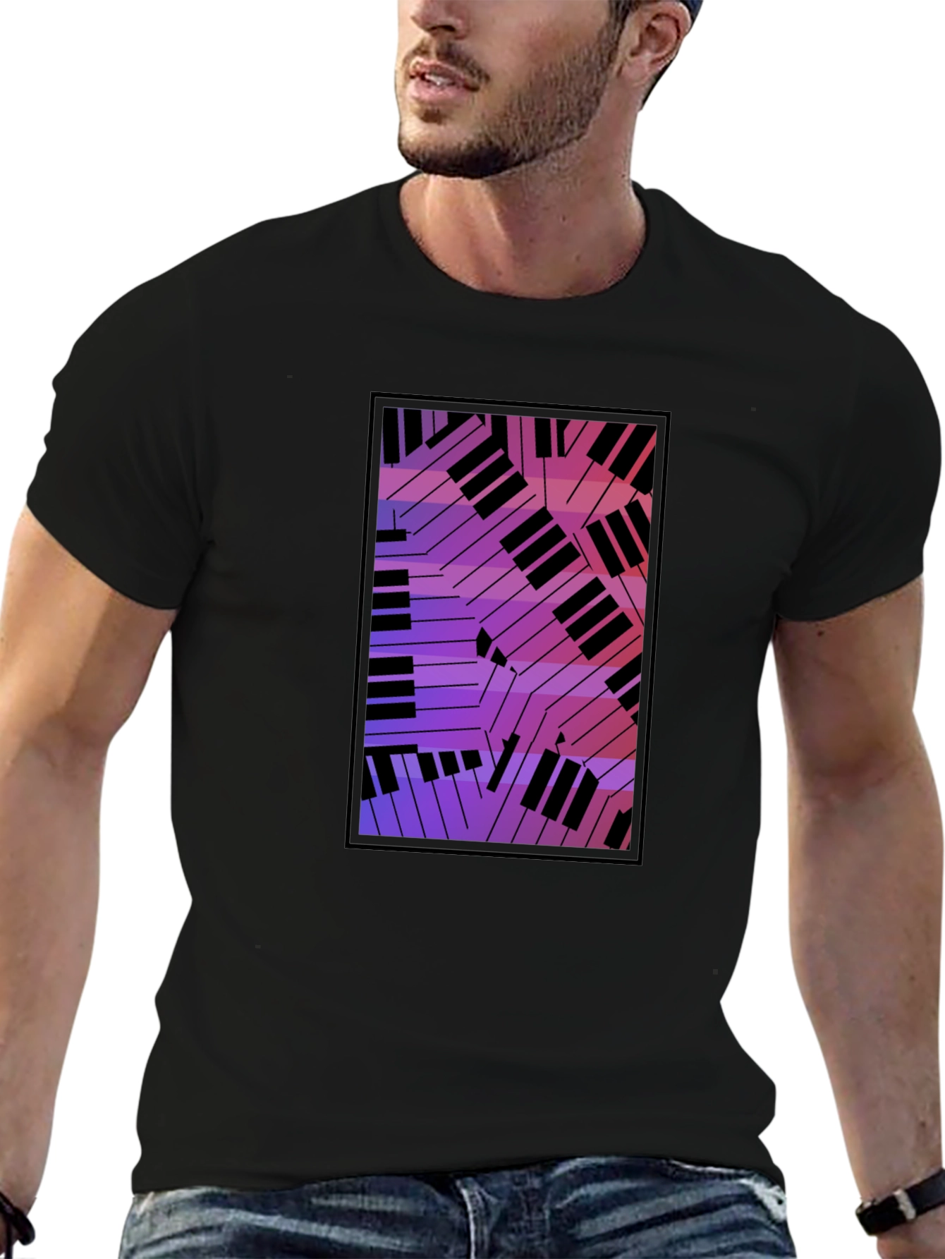 Abstract Piano Keys Graphic Black T-Shirt