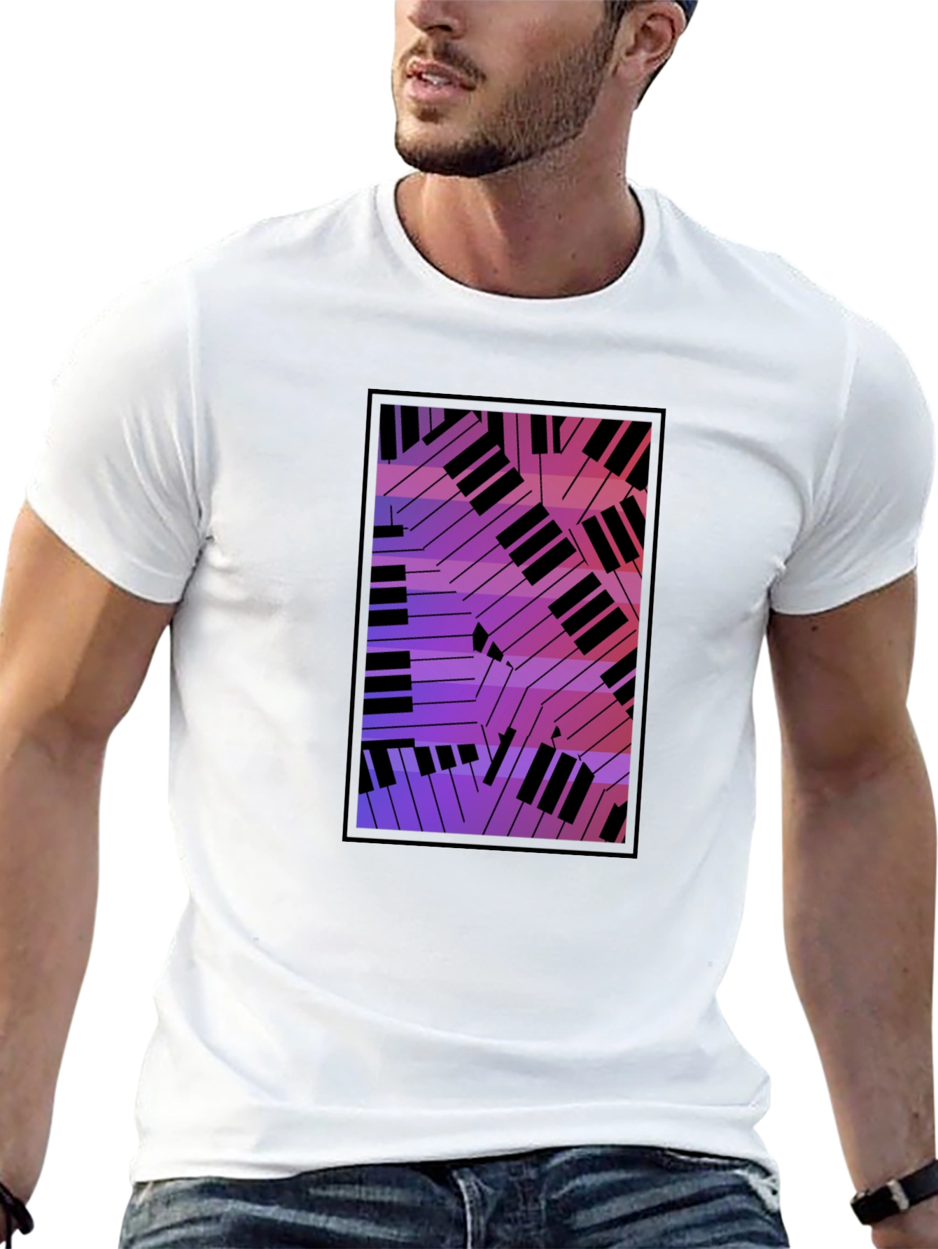 Abstract Piano Keys Graphic Black T-Shirt