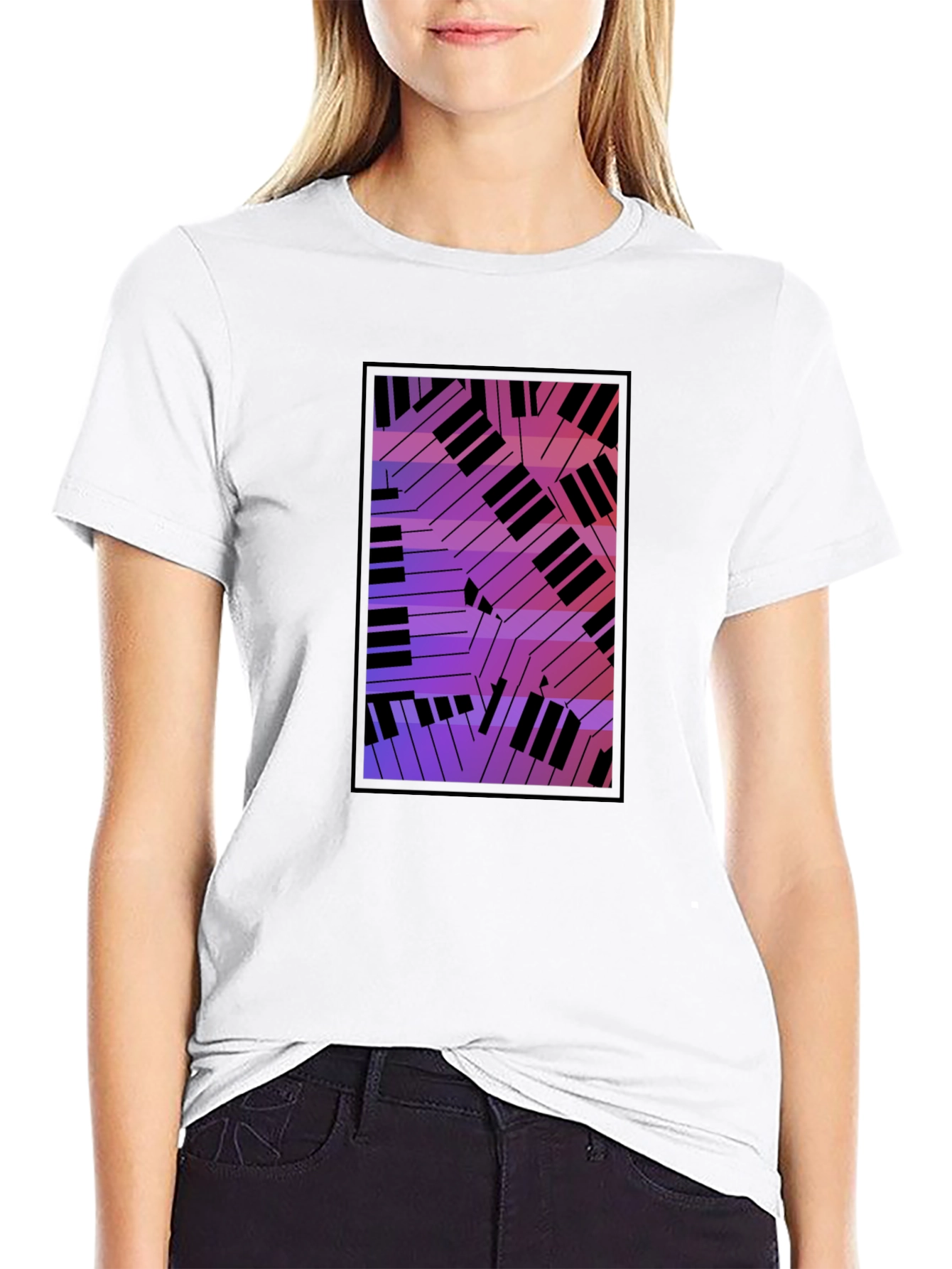 Abstract Piano Keys Graphic Black T-Shirt