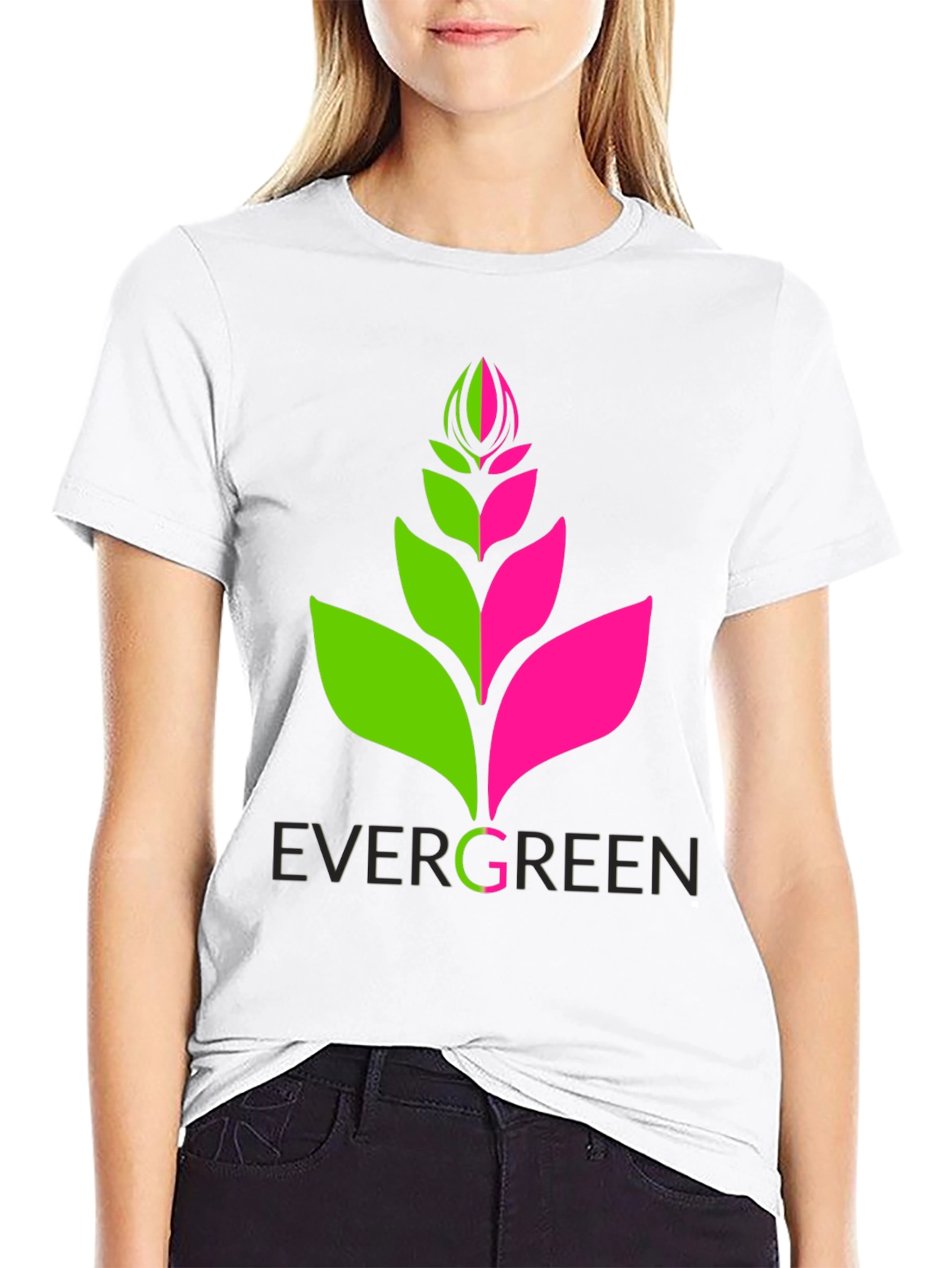 Evergreen Plant Graphic Tee - Modern Black T-Shirt