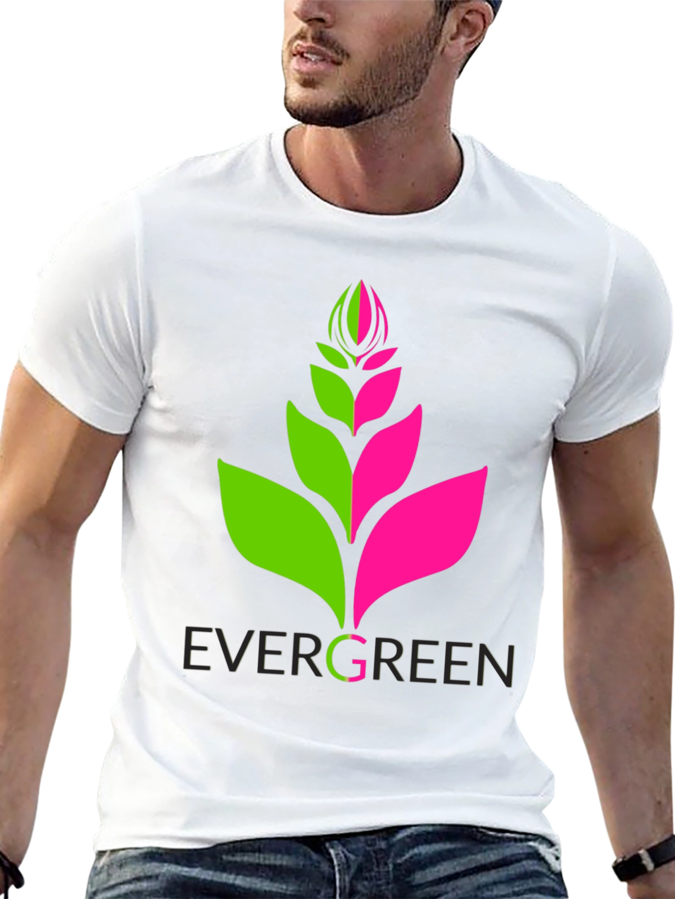 Evergreen Plant Graphic Tee - Modern Black T-Shirt
