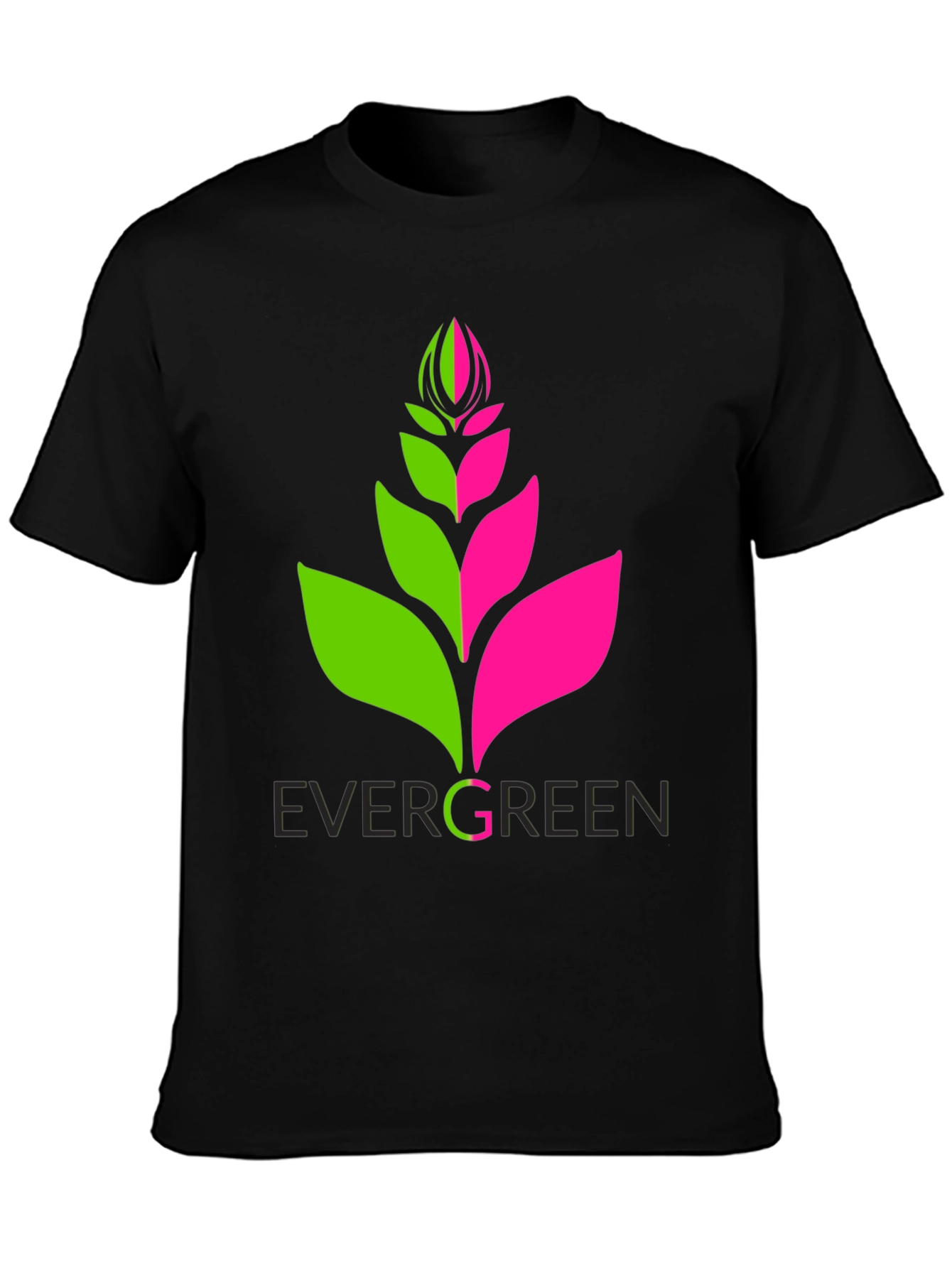 Evergreen Plant Graphic Tee - Modern Black T-Shirt