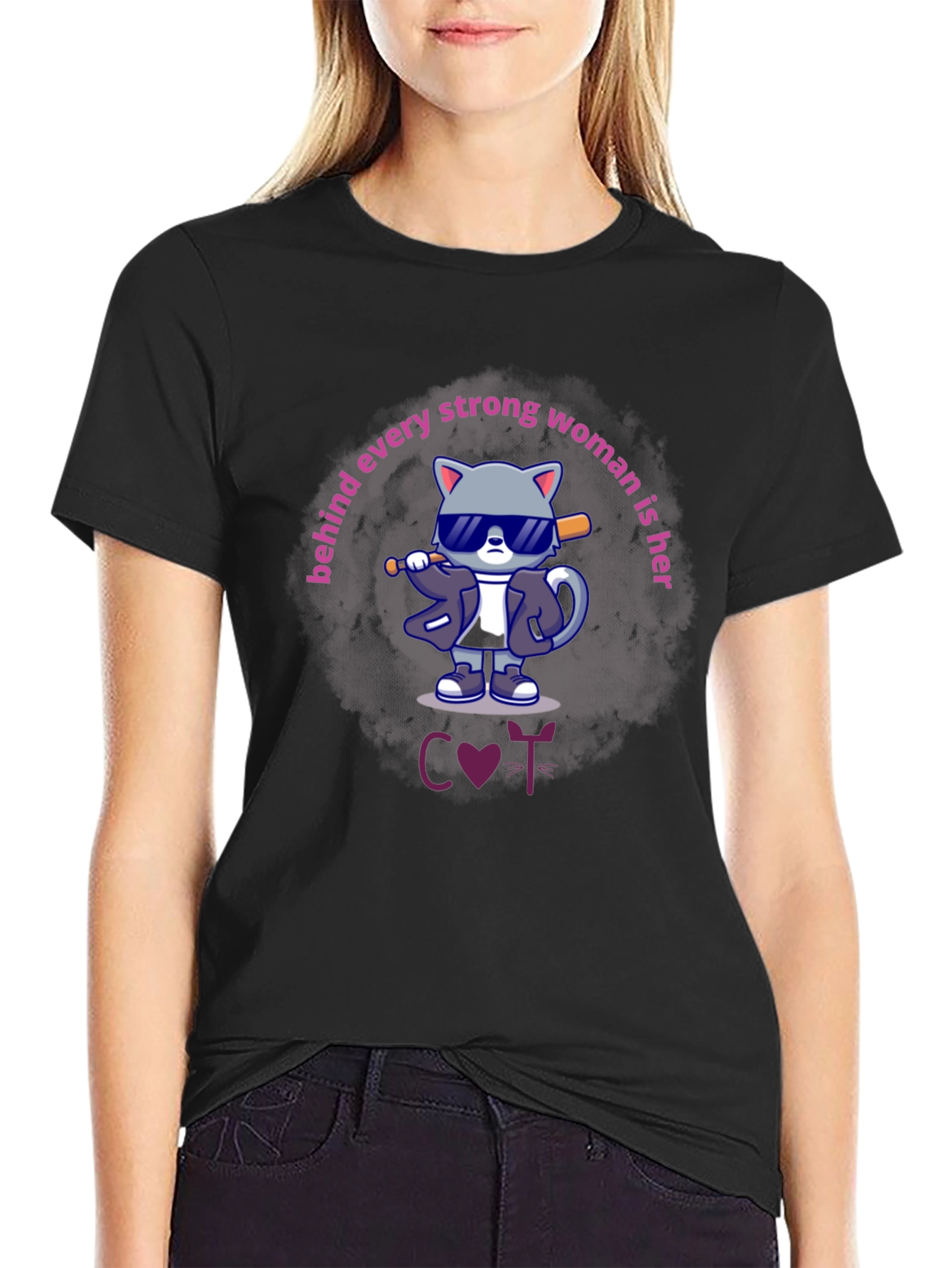 Funny Cat T-Shirt: Strong Women Support