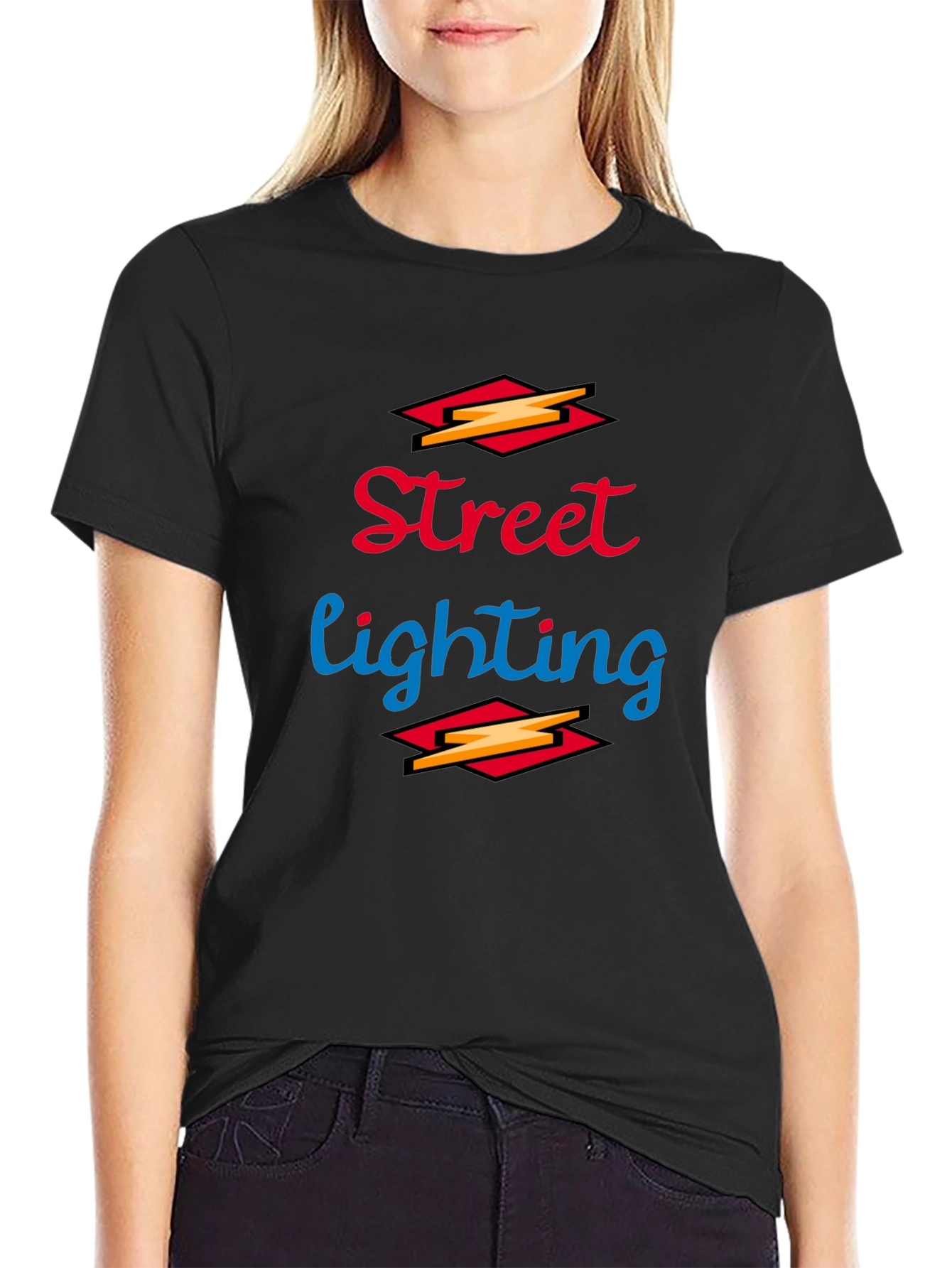 Street Lighting Graphic Tee - Black Cotton Shirt