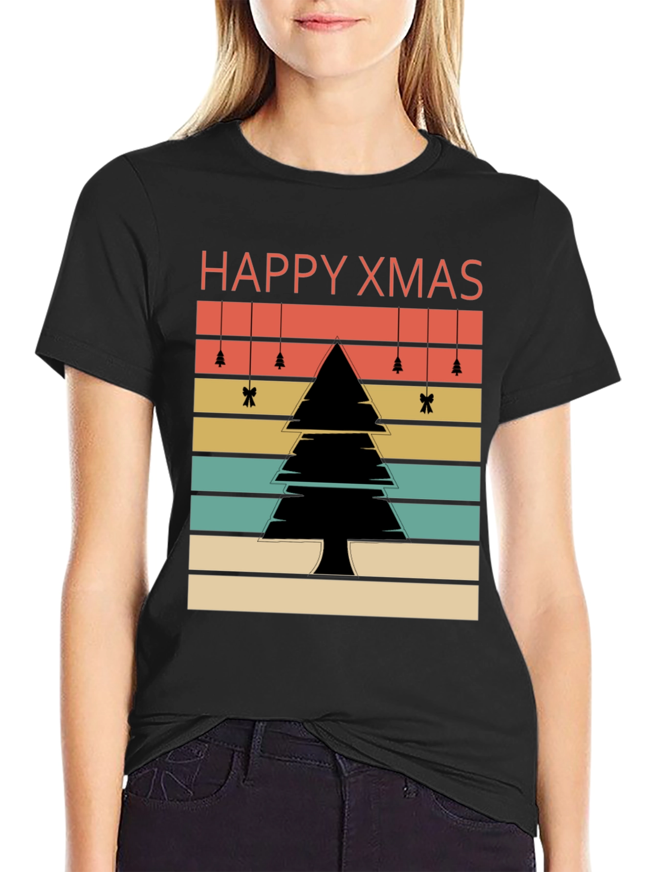 Retro Happy Xmas Tree Graphic Tee