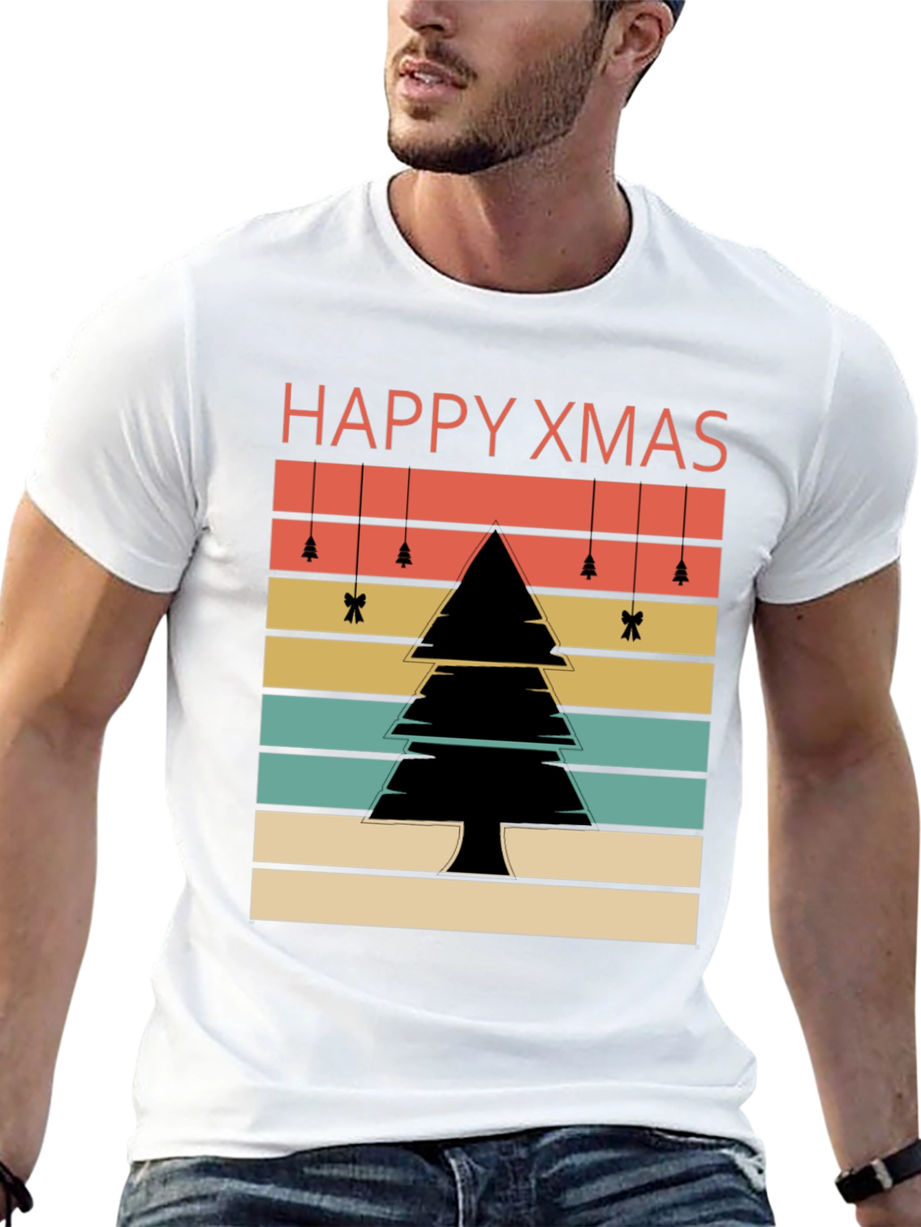 Retro Happy Xmas Tree Graphic Tee