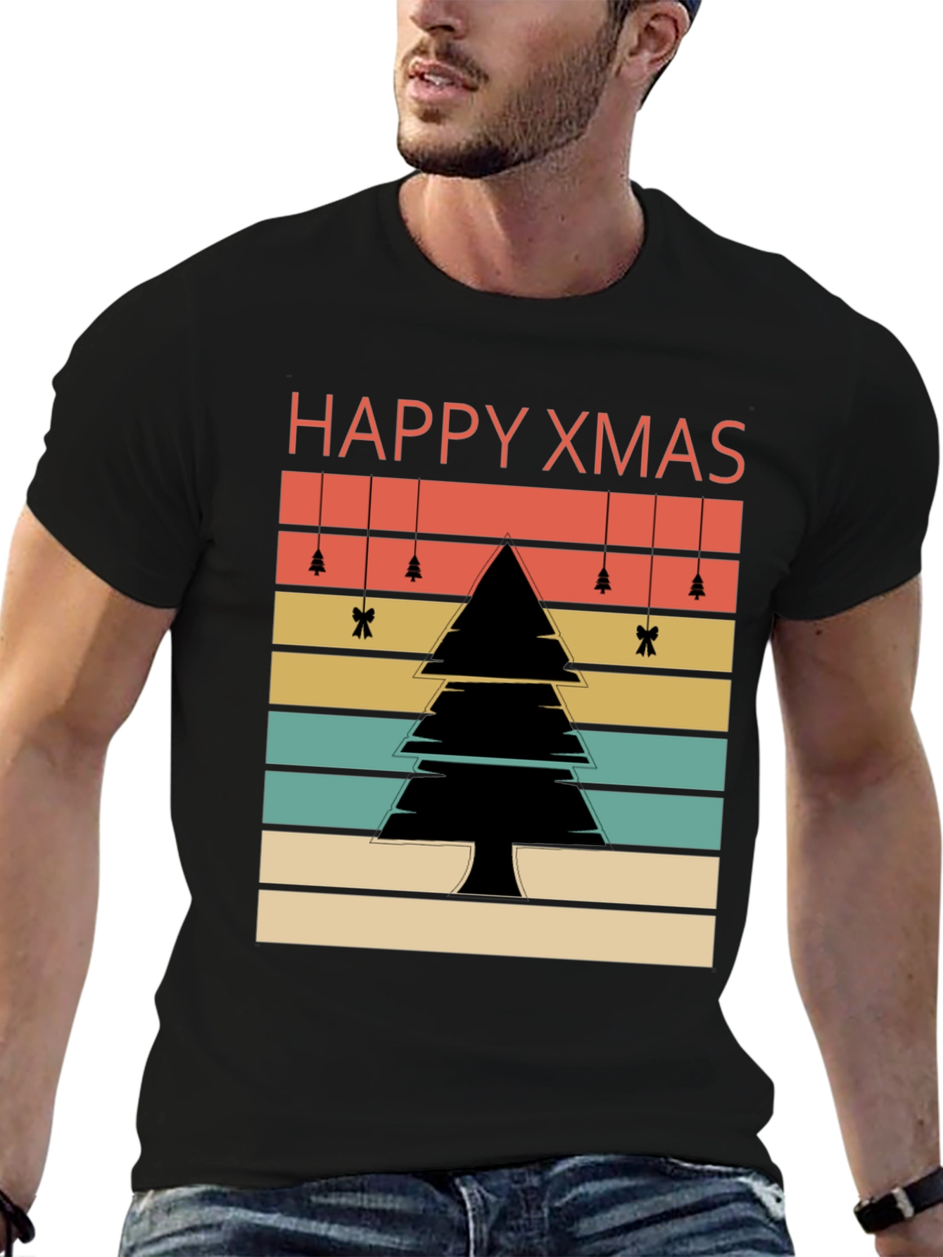 Retro Happy Xmas Tree Graphic Tee