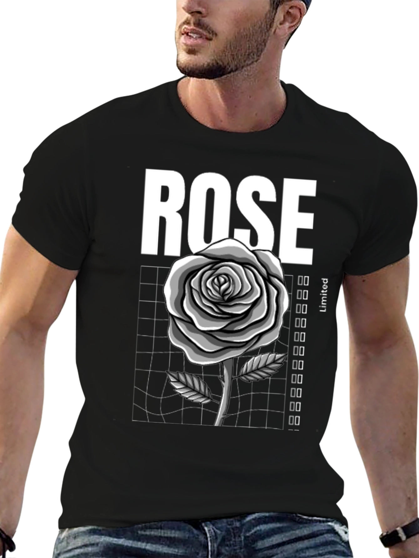 Rose Graphic Tee - Stylish Black T-Shirt