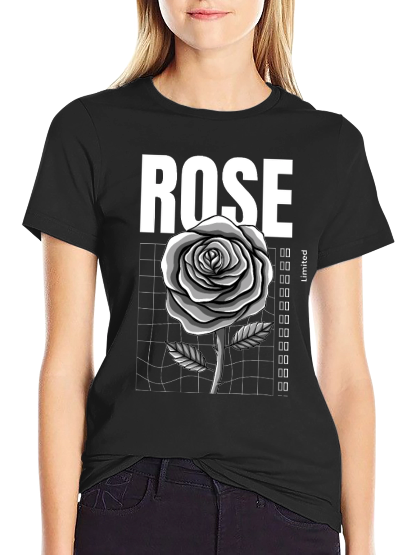 Rose Graphic Tee - Stylish Black T-Shirt