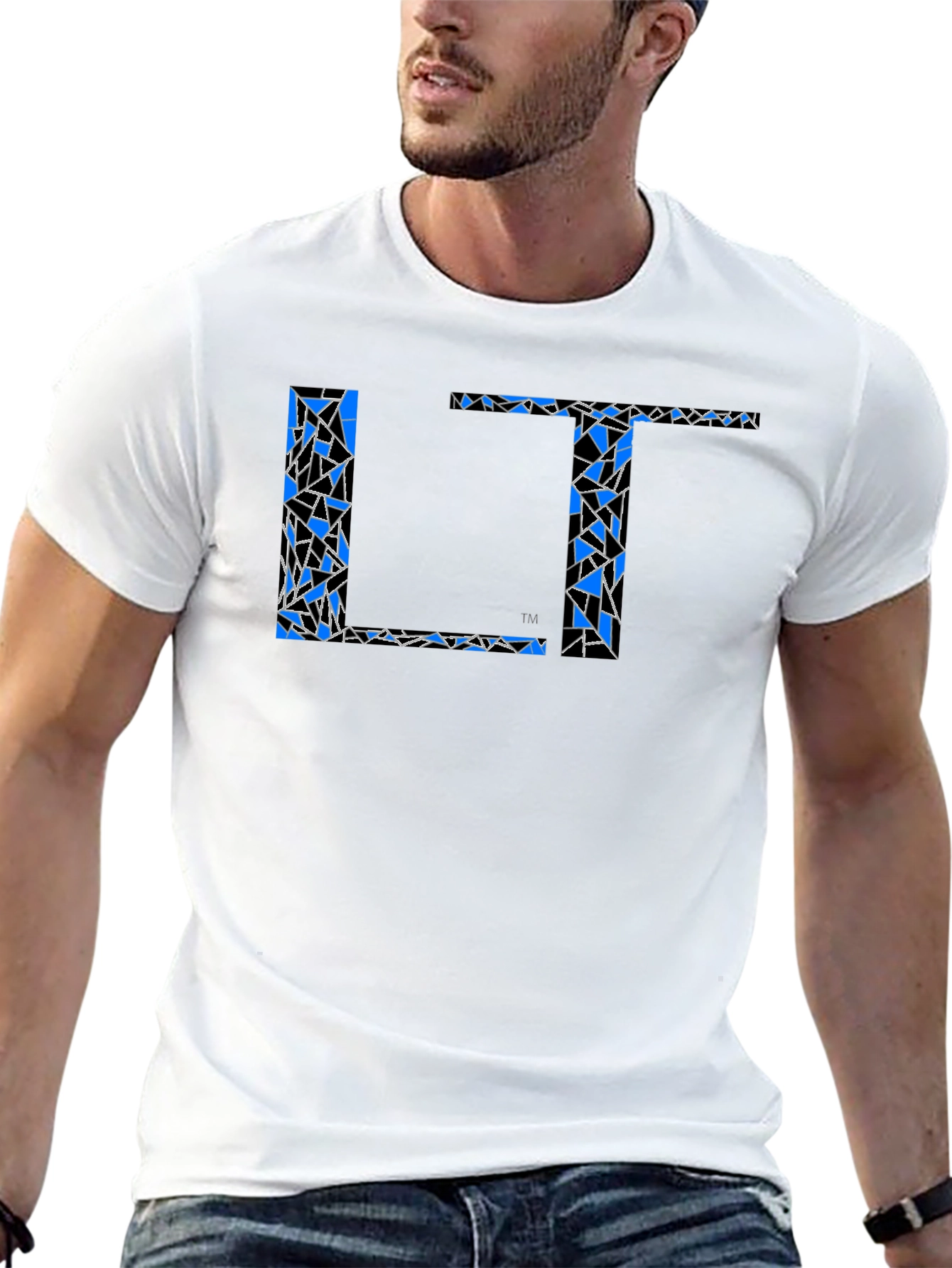Abstract Blue LT Print Black T-Shirt