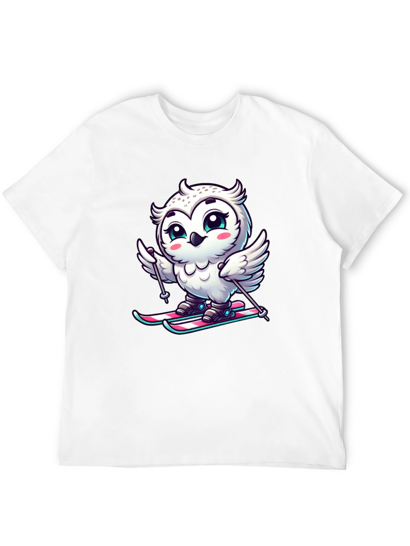 Cute Owl Skiing Graphic Tee - Black