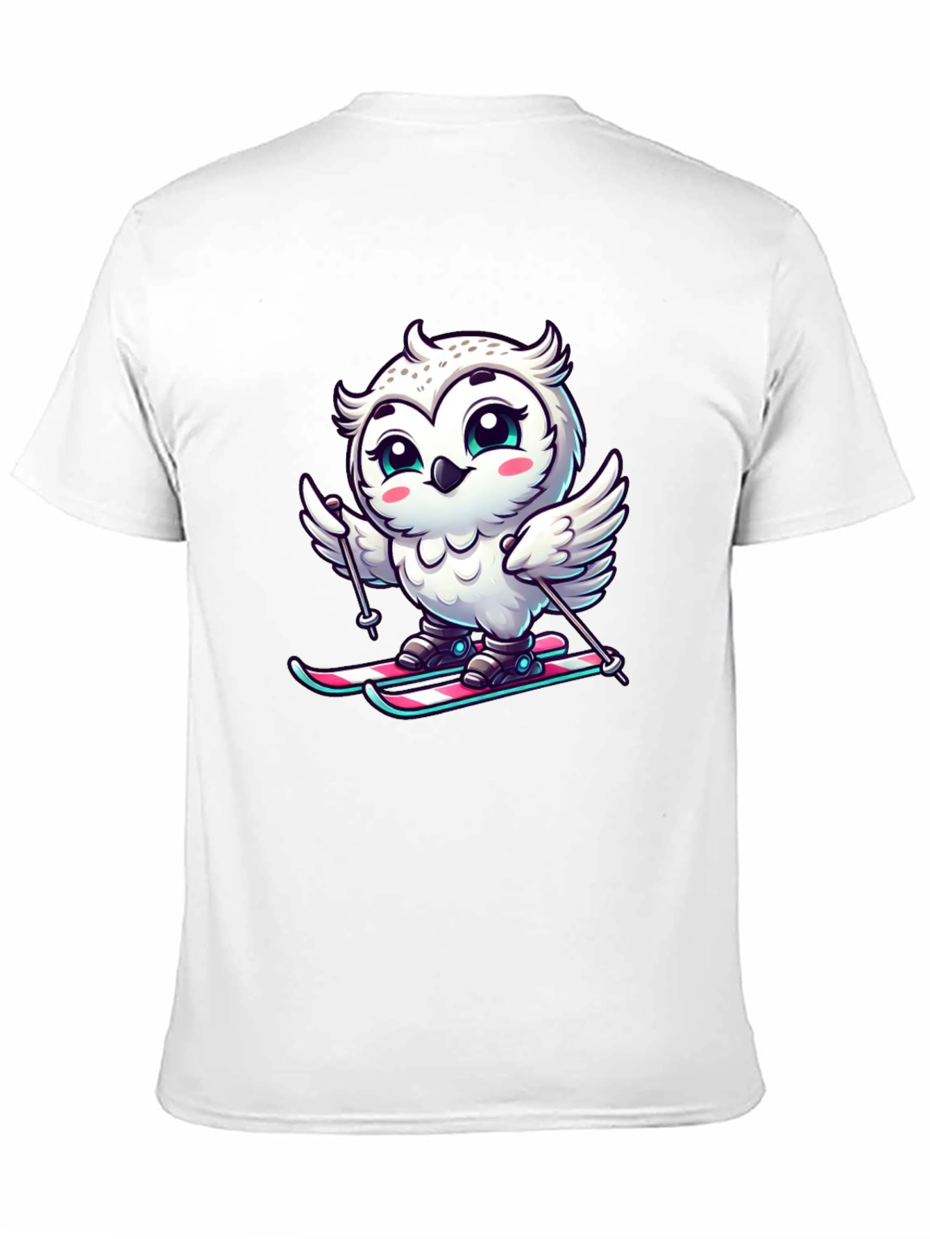 Cute Owl Skiing Graphic Tee - Black