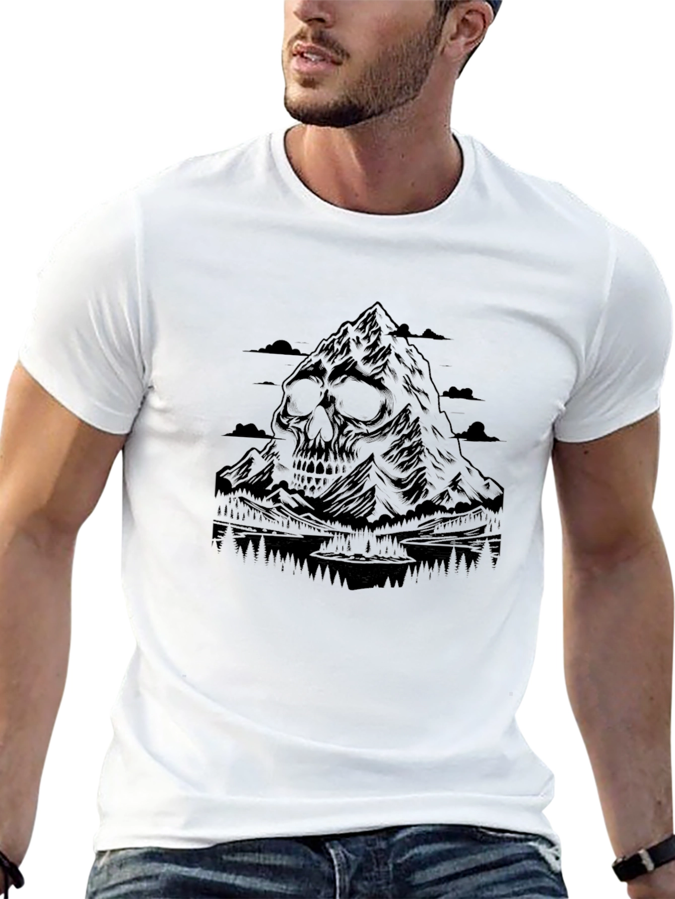 Skull Mountain Graphic Tee - Edgy Black T-Shirt