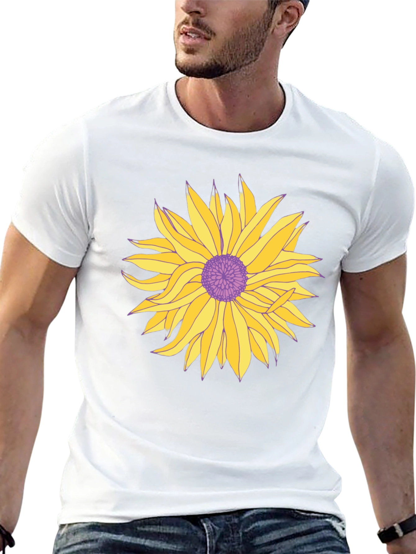 Black T-Shirt with Graphic Floral Print