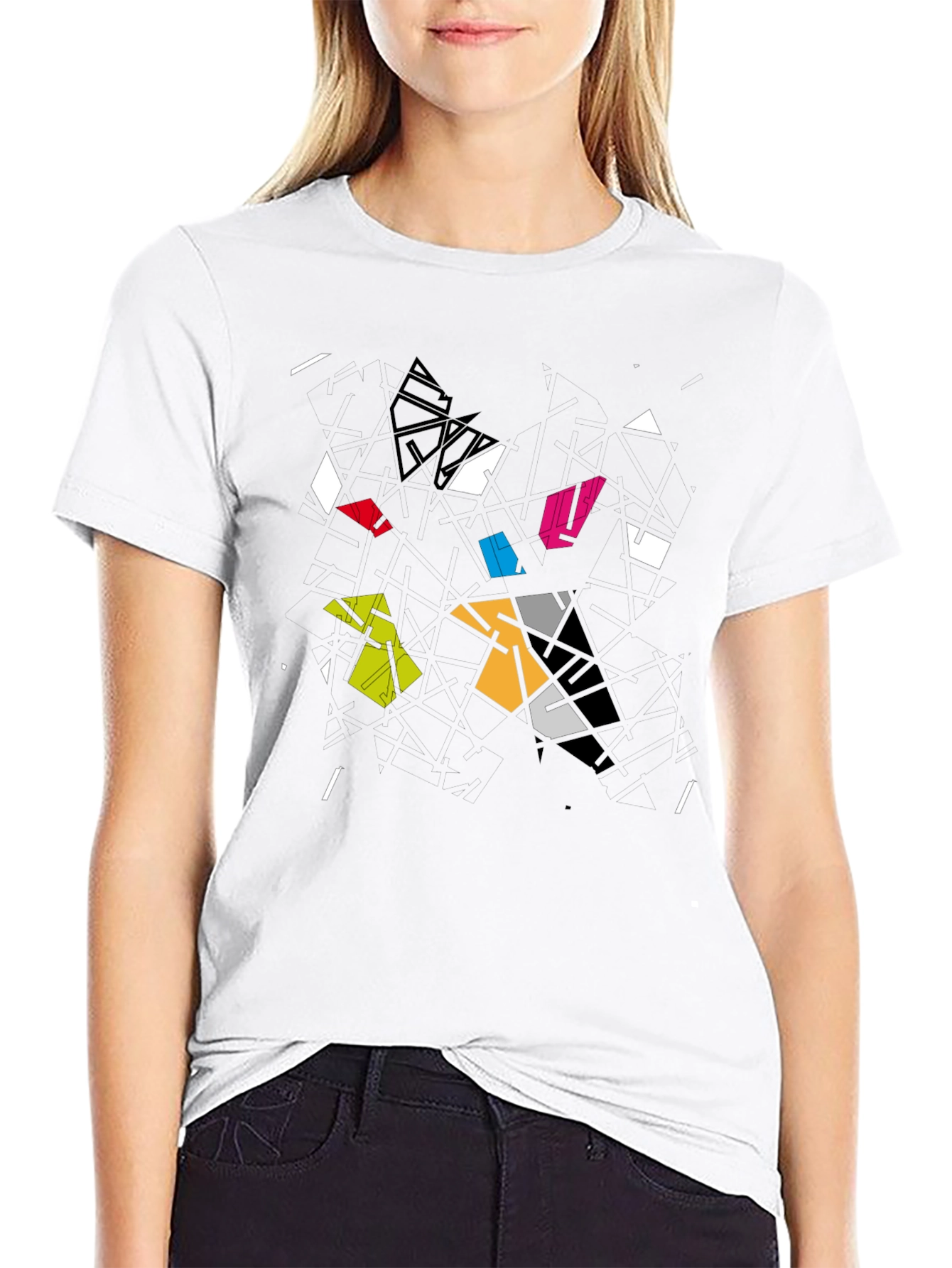 Abstract Geometric Graphic Black T-Shirt