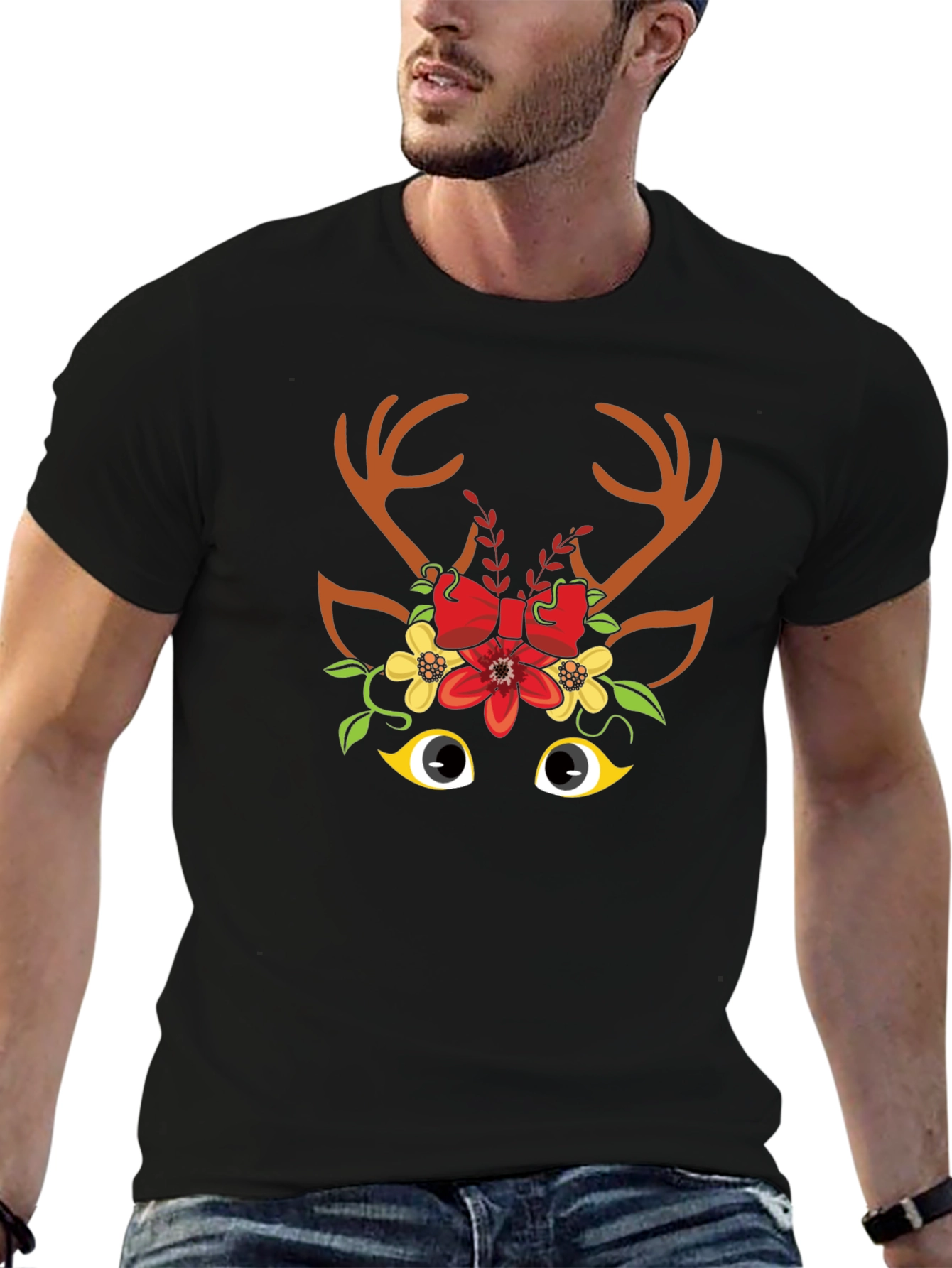 Festive Reindeer Graphic Tee - Holiday Cheer!