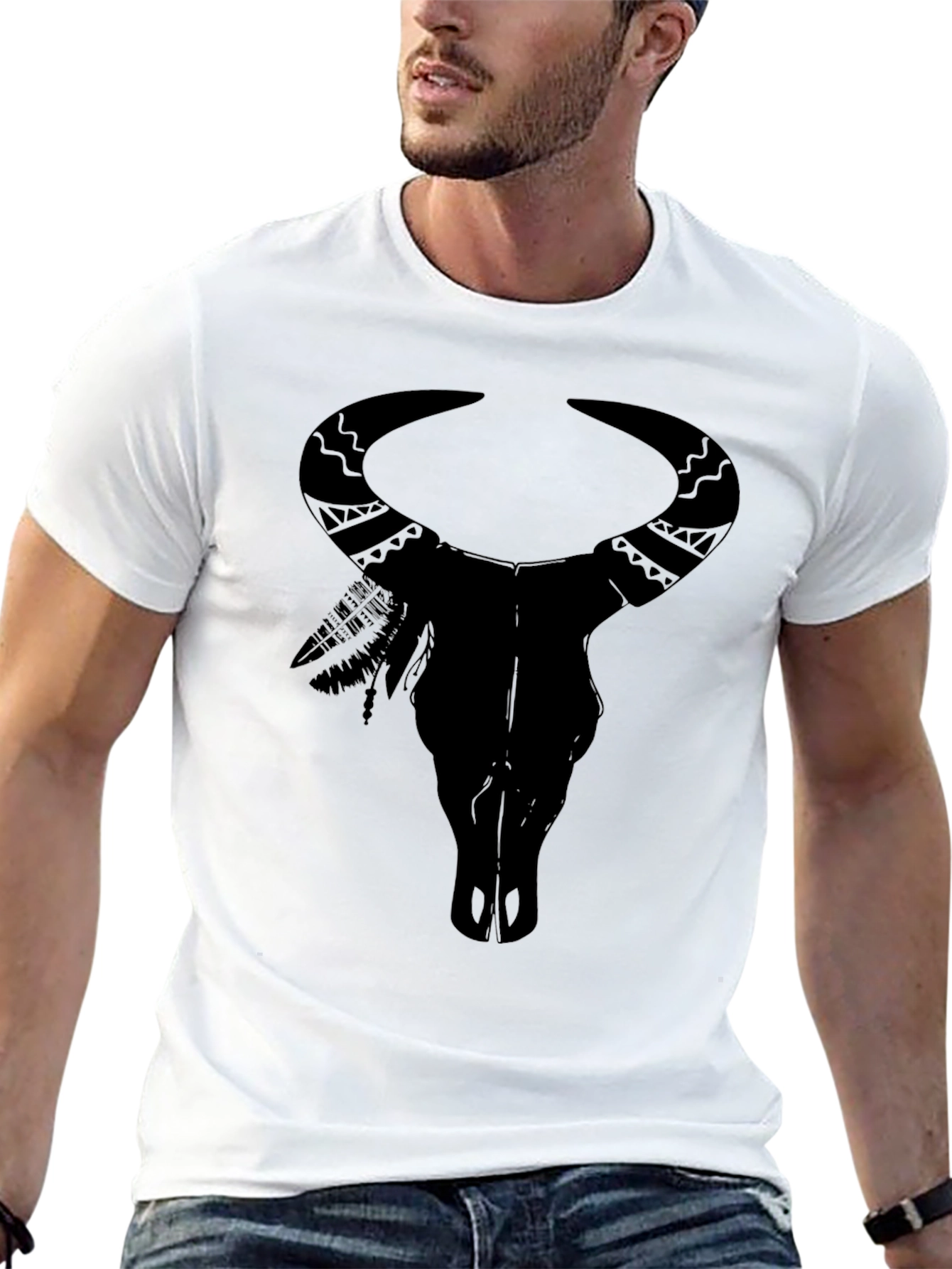 Black Bull Skull Graphic Tee - Native American Inspired