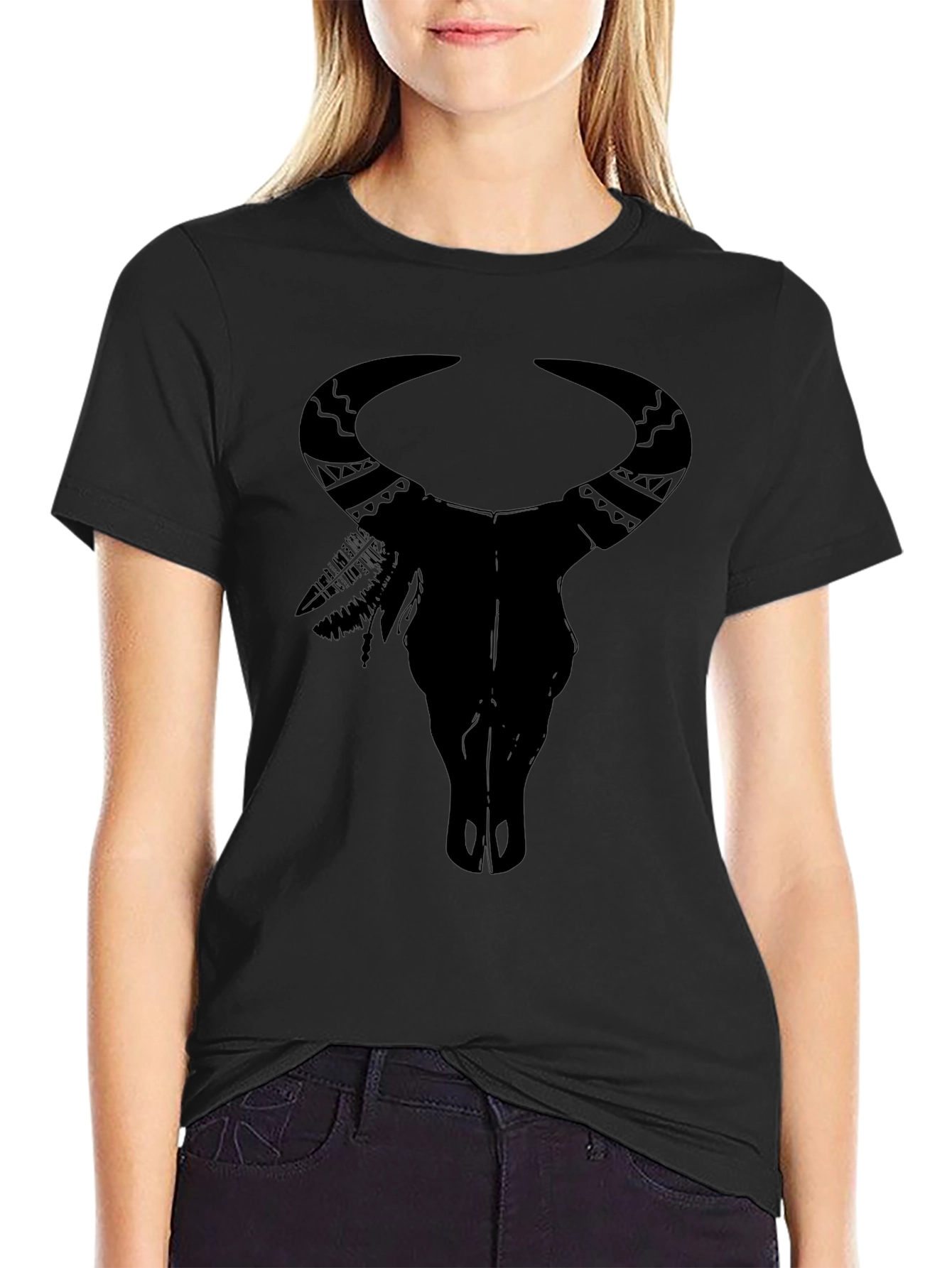 Black Bull Skull Graphic Tee - Native American Inspired