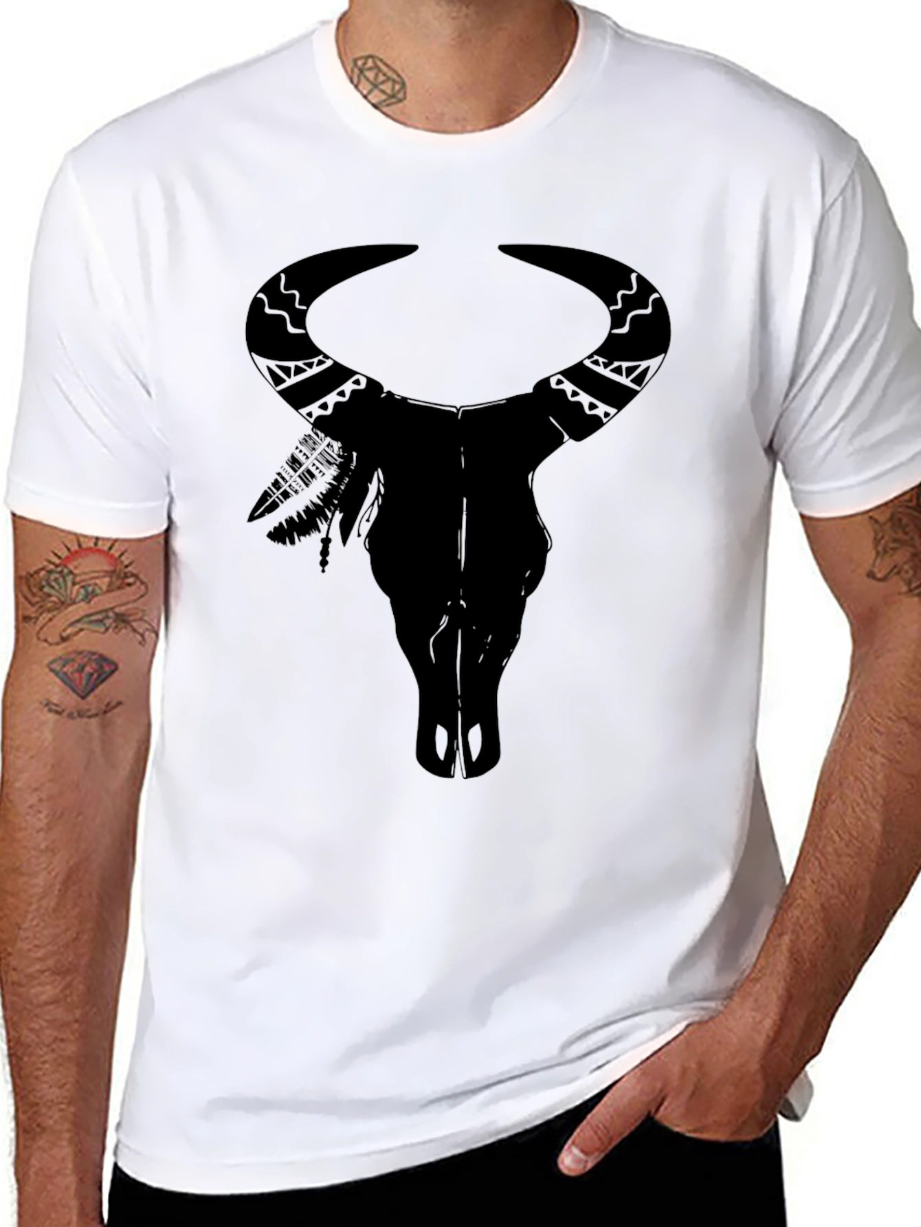 Black Bull Skull Graphic Tee - Native American Inspired
