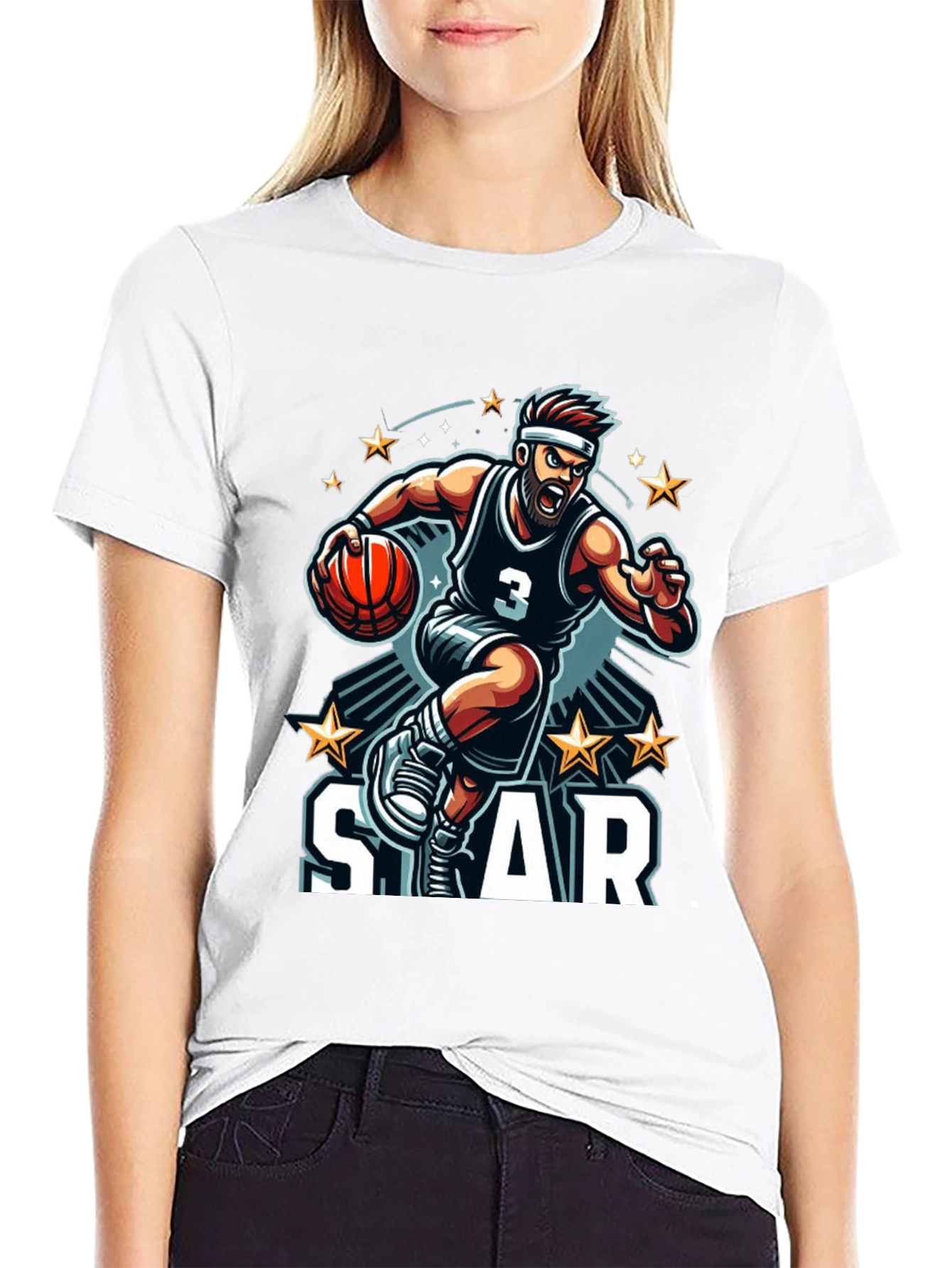 Basketball Star Graphic Black T-Shirt