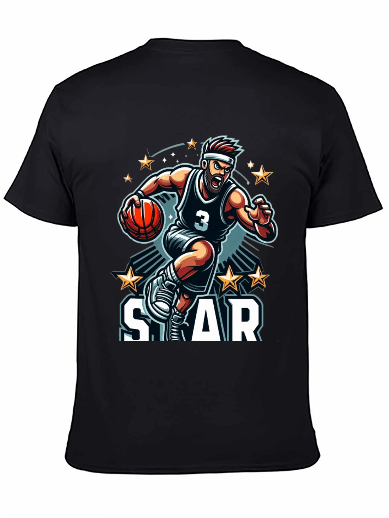 Basketball Star Graphic Black T-Shirt