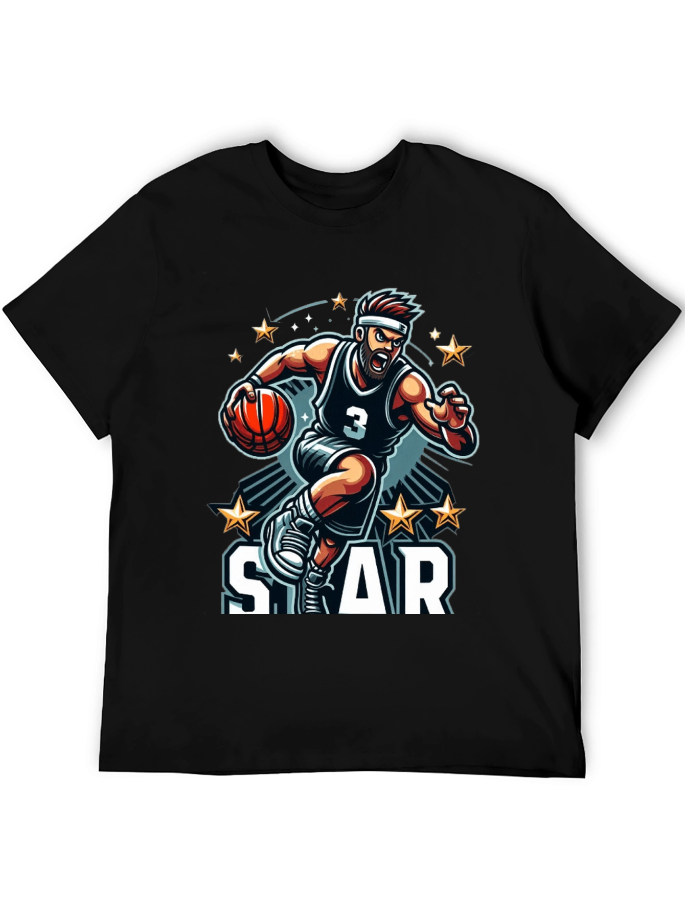 Basketball Star Graphic Black T-Shirt