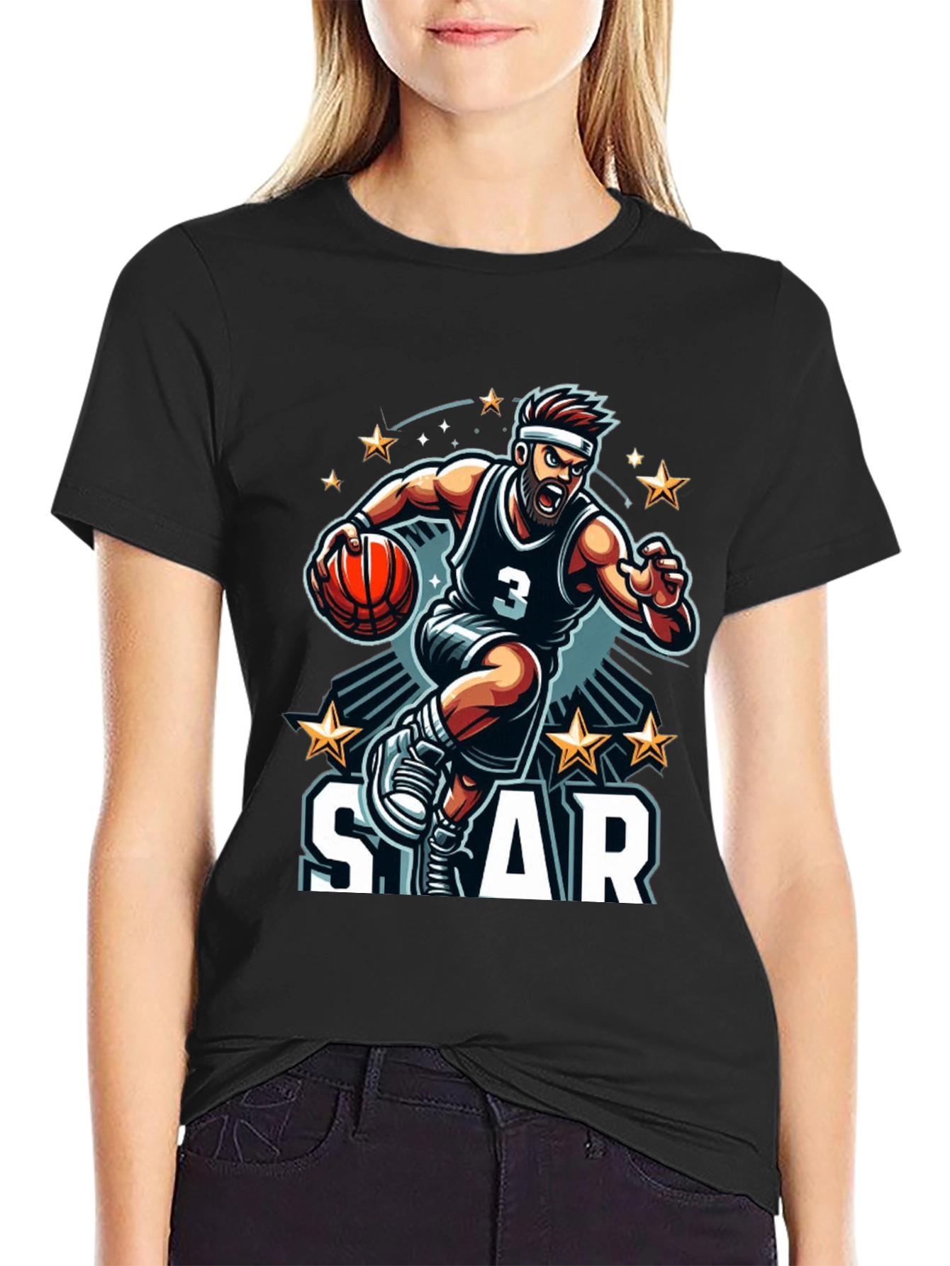 Basketball Star Graphic Black T-Shirt