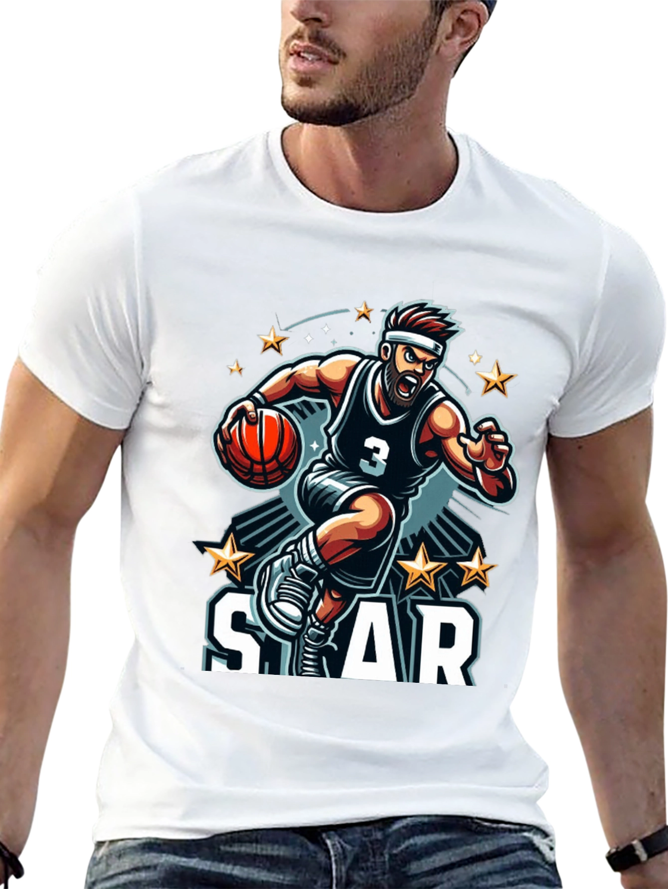 Basketball Star Graphic Black T-Shirt