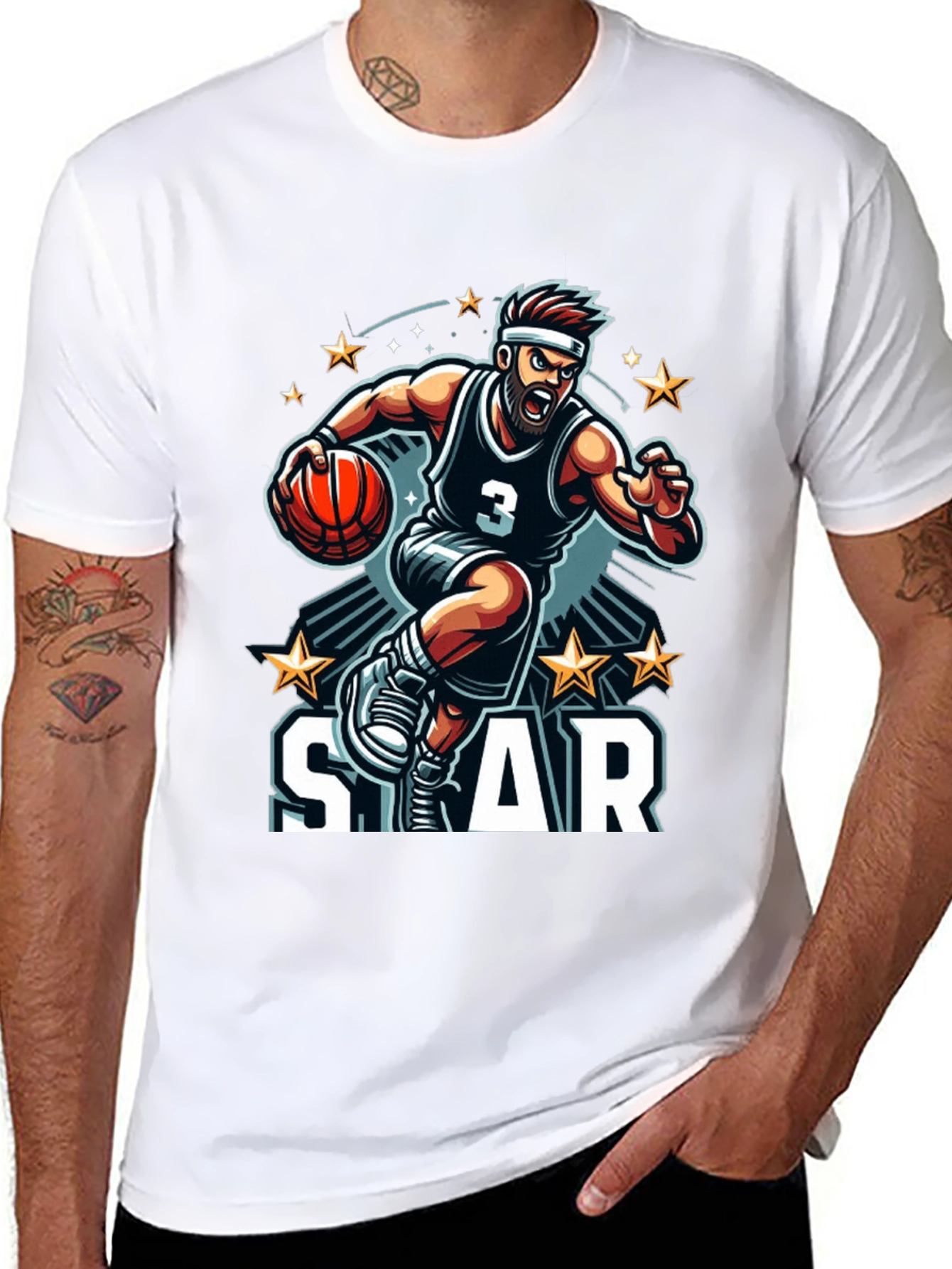 Basketball Star Graphic Black T-Shirt