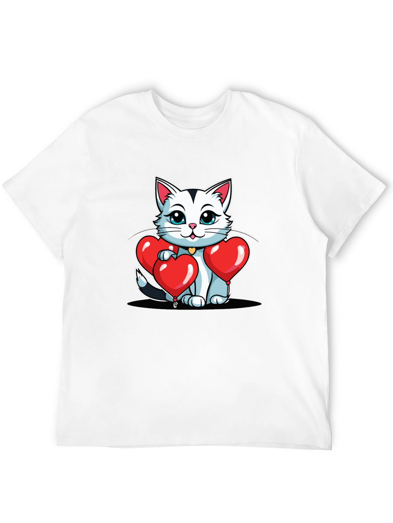 Valentines Cat T-Shirt - Heart Balloons