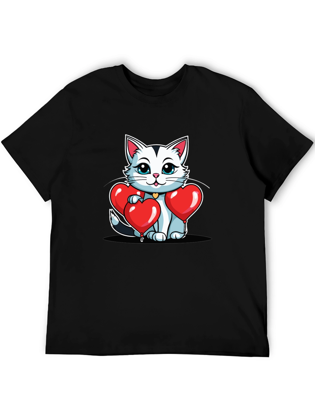 Valentines Cat T-Shirt - Heart Balloons