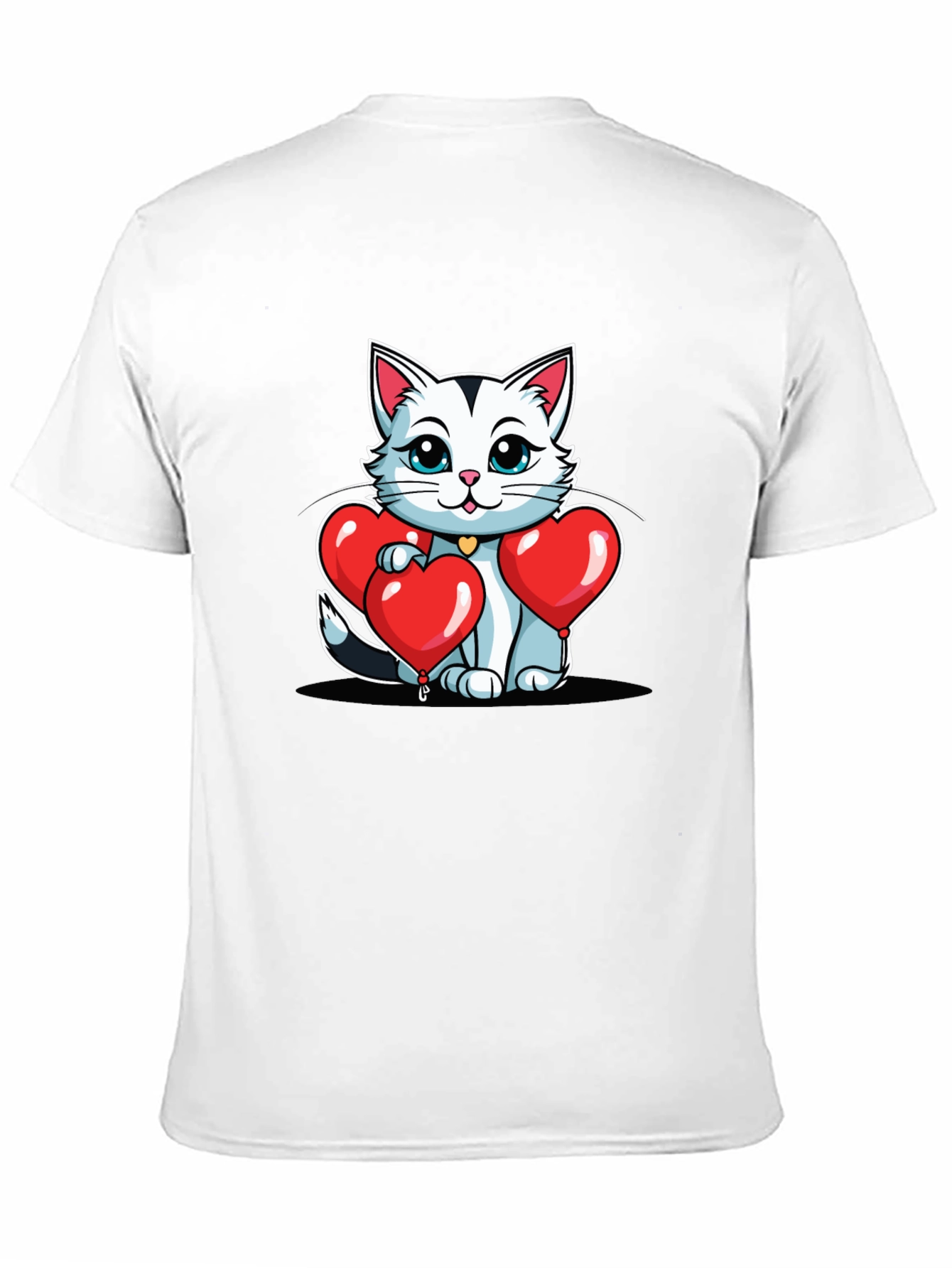 Valentines Cat T-Shirt - Heart Balloons