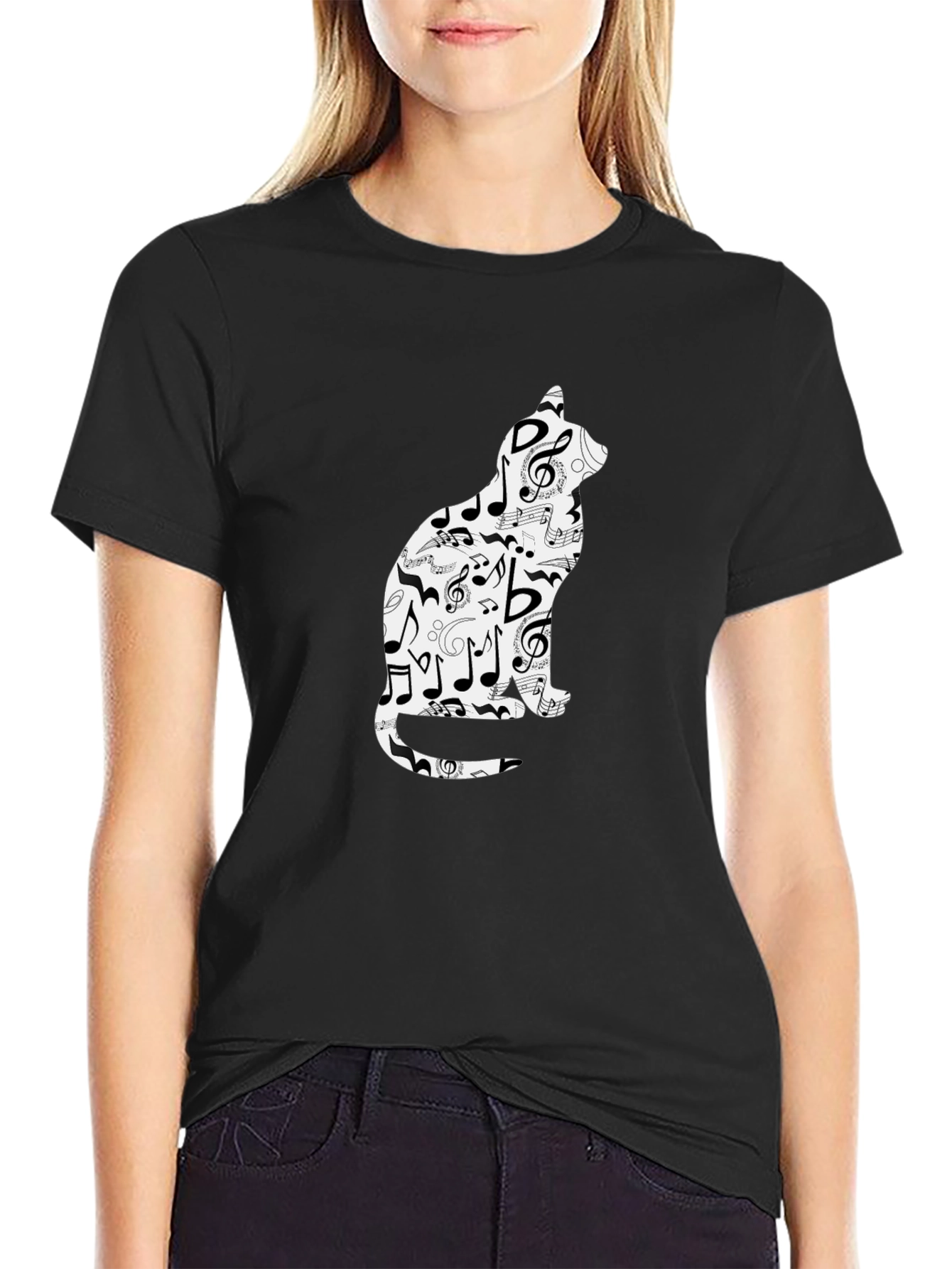 Musical Cat T-Shirt - Unique Treble Clef Design