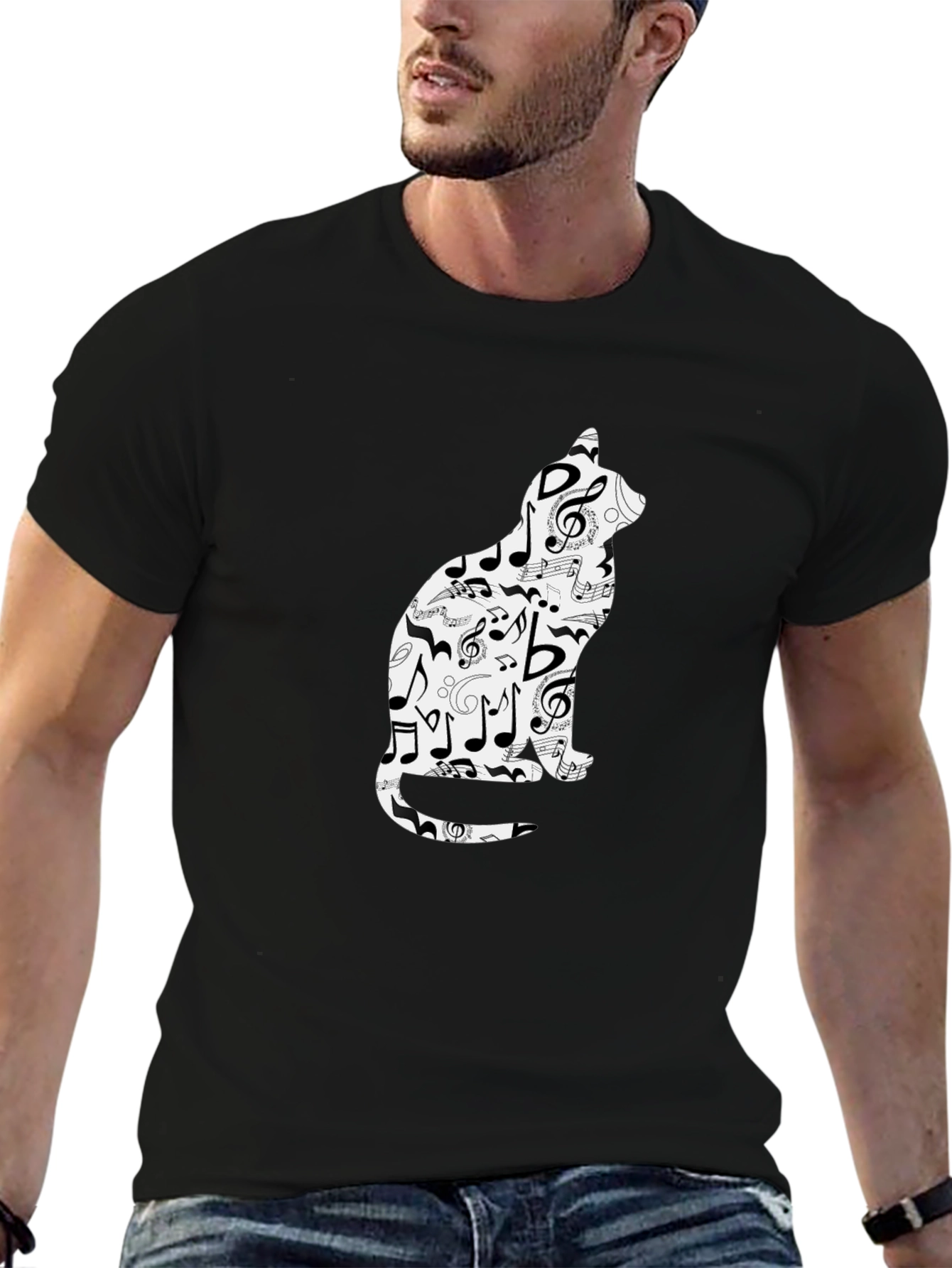 Musical Cat T-Shirt - Unique Treble Clef Design