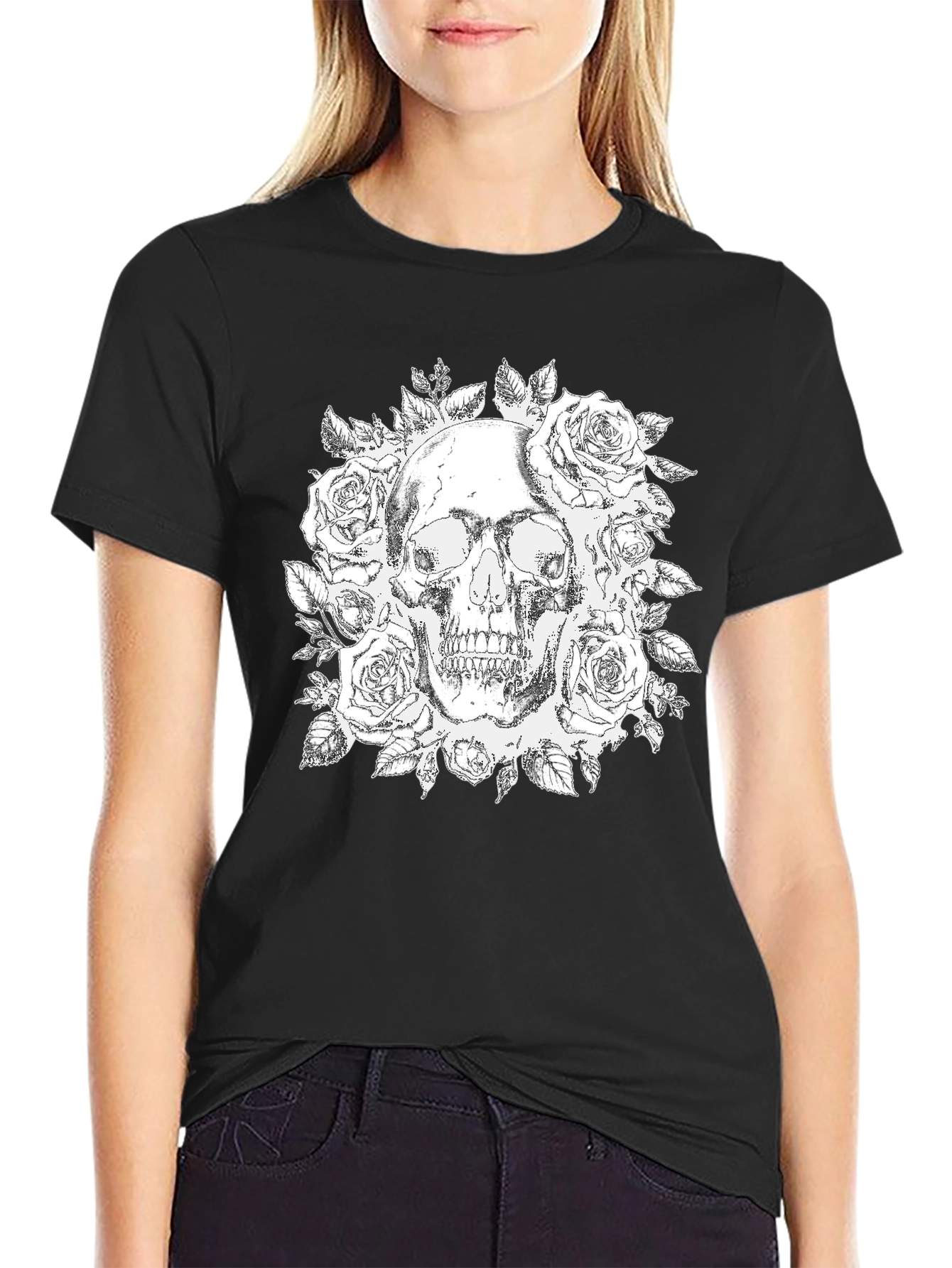 Skull & Roses Graphic Tee - Gothic Style