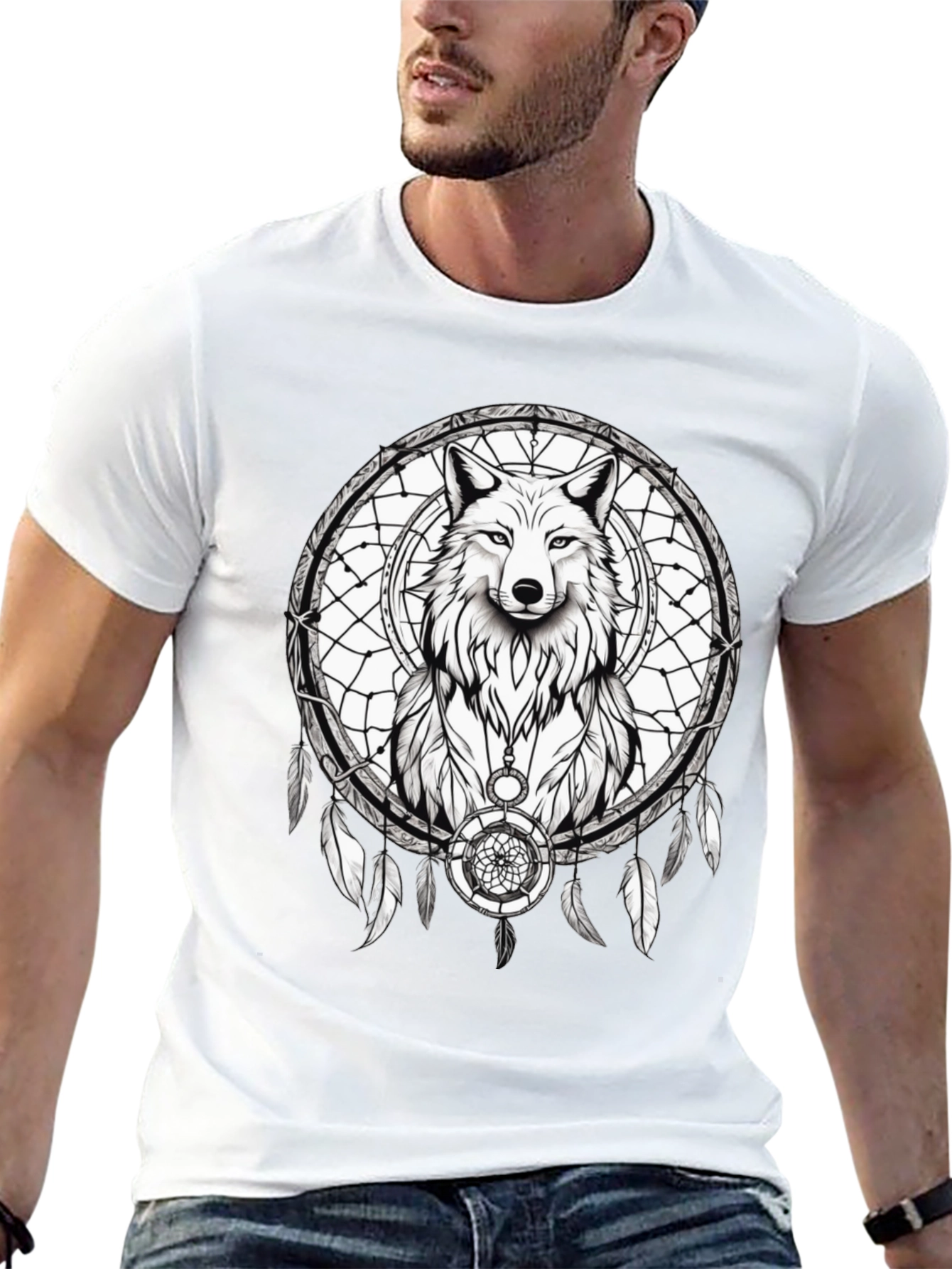 Wolf Dreamcatcher Graphic Tee - Black