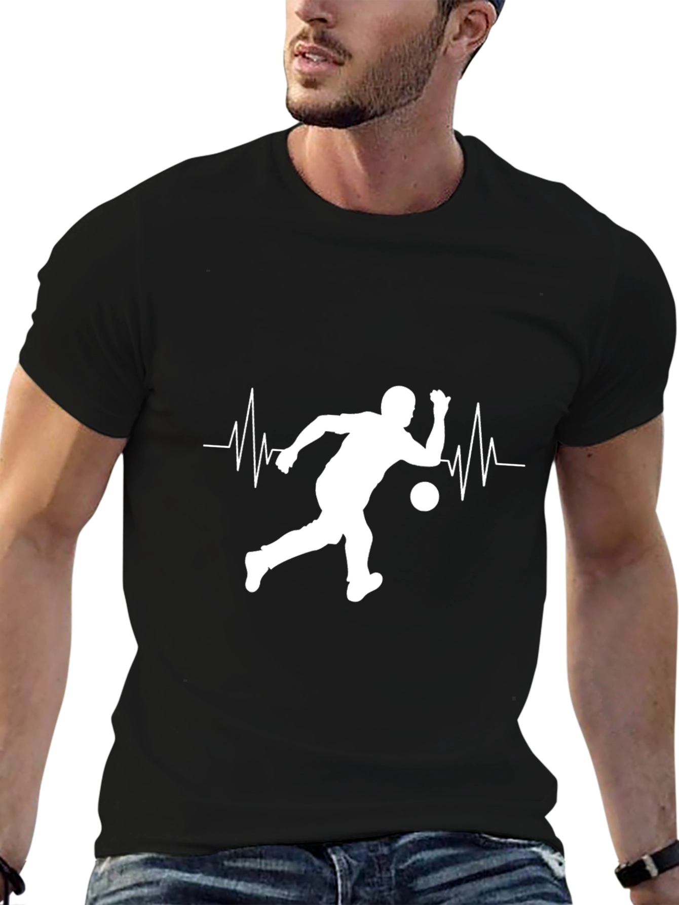 Bowling Heartbeat Graphic Tee - Black Cotton Shirt
