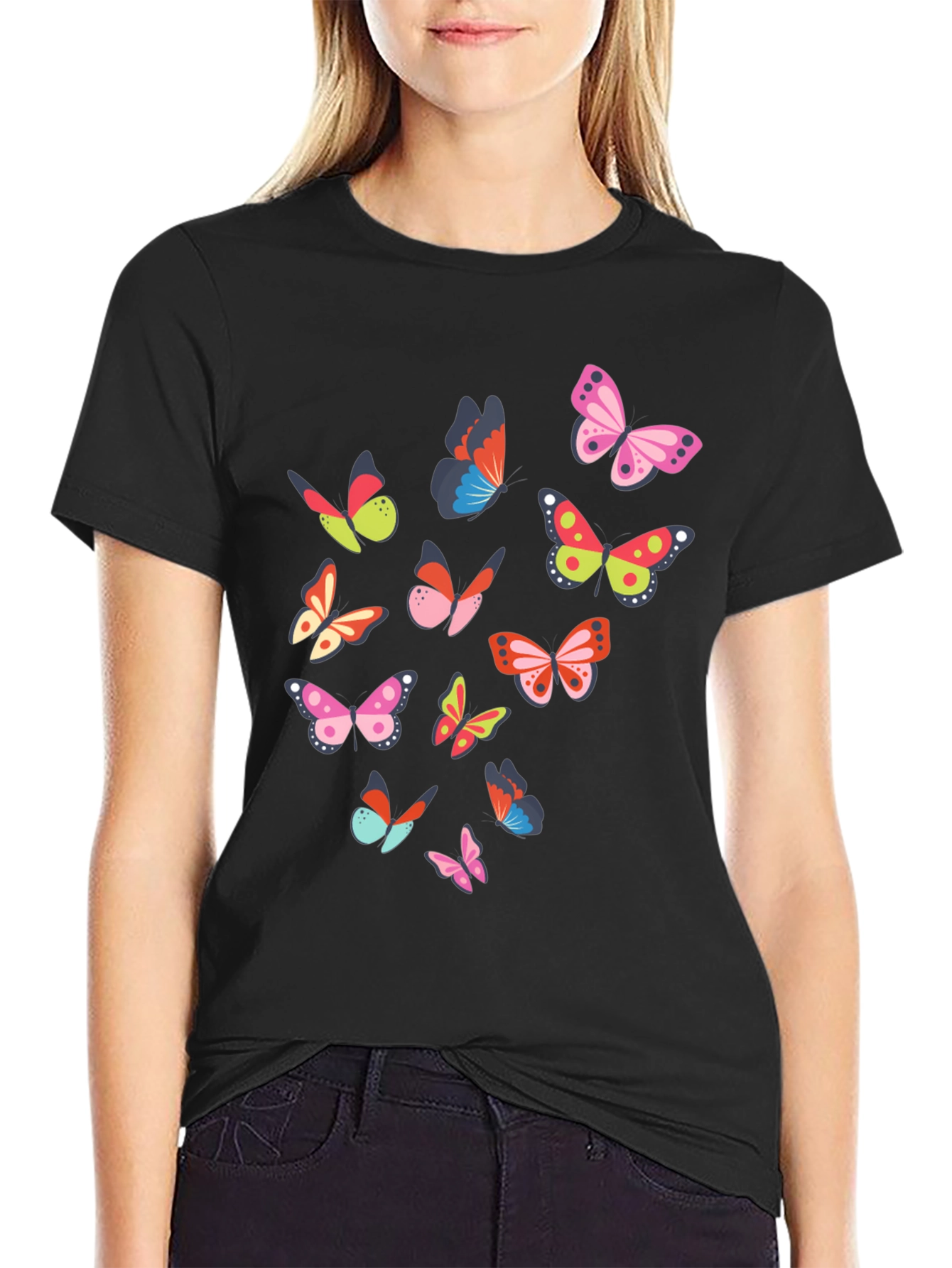 Butterfly Print Black T-Shirt