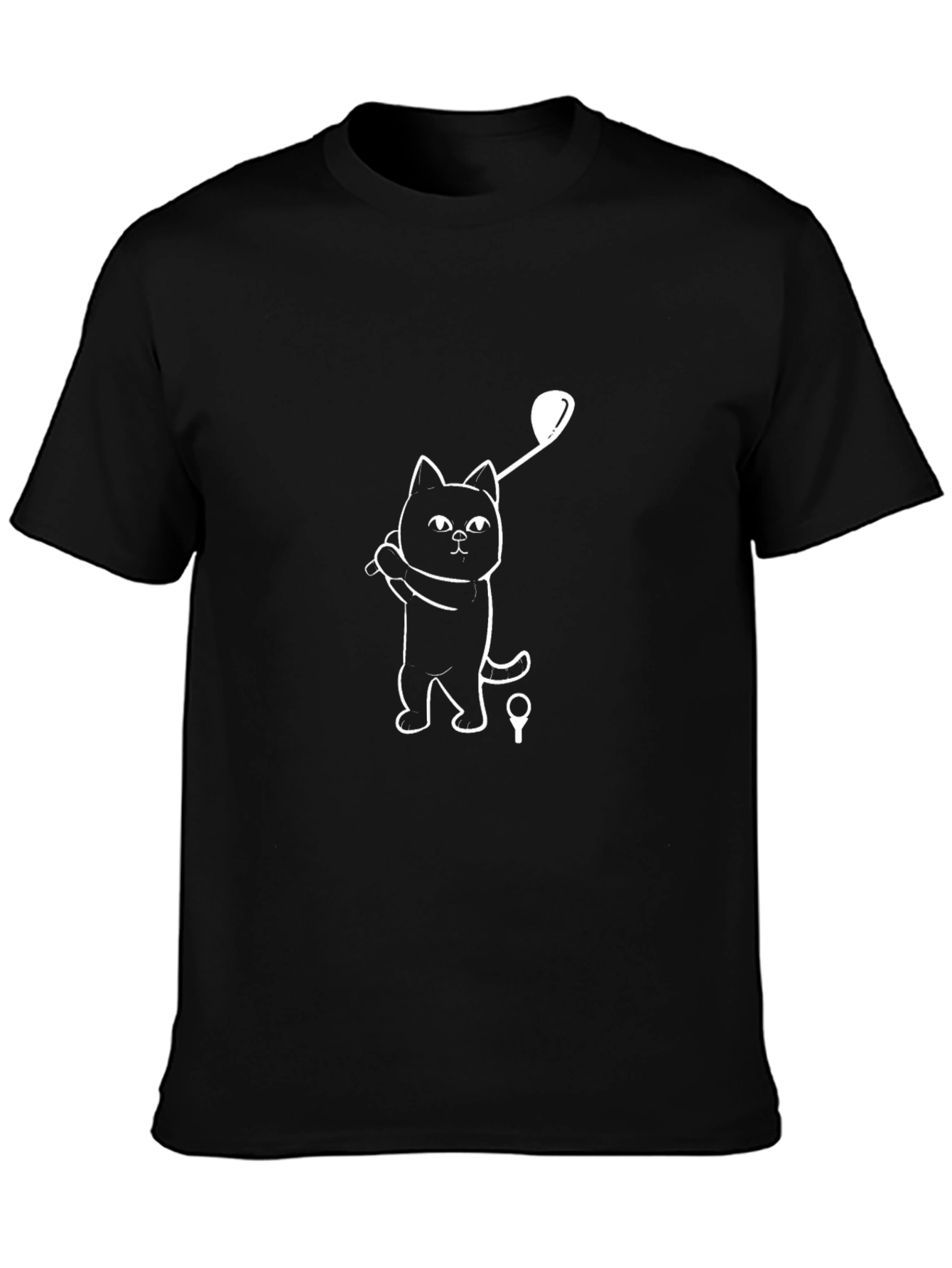 Cat Golfing Graphic Tee - Black Cotton T-Shirt