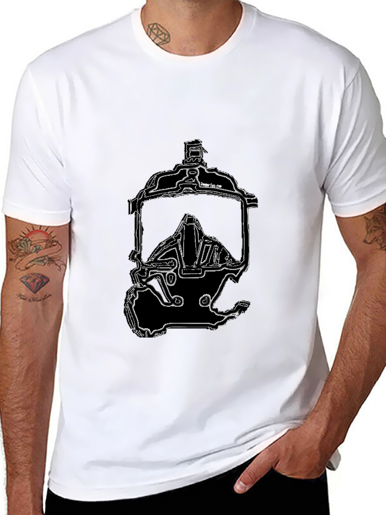 Black T-Shirt with Gas Mask Graphic Print