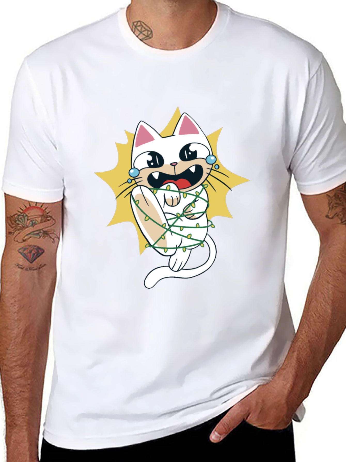 Cat in Christmas Lights Graphic Tee