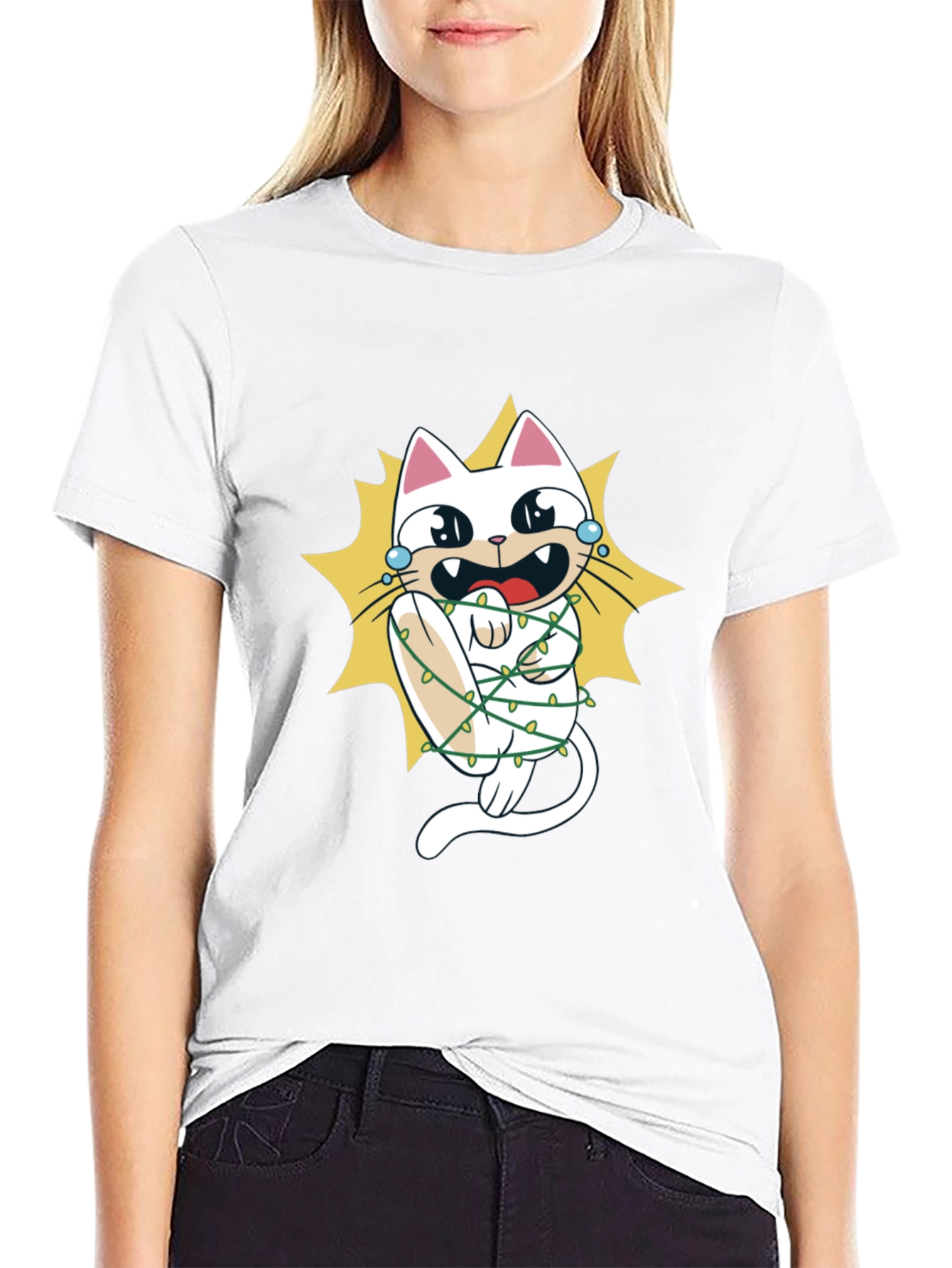 Cat in Christmas Lights Graphic Tee