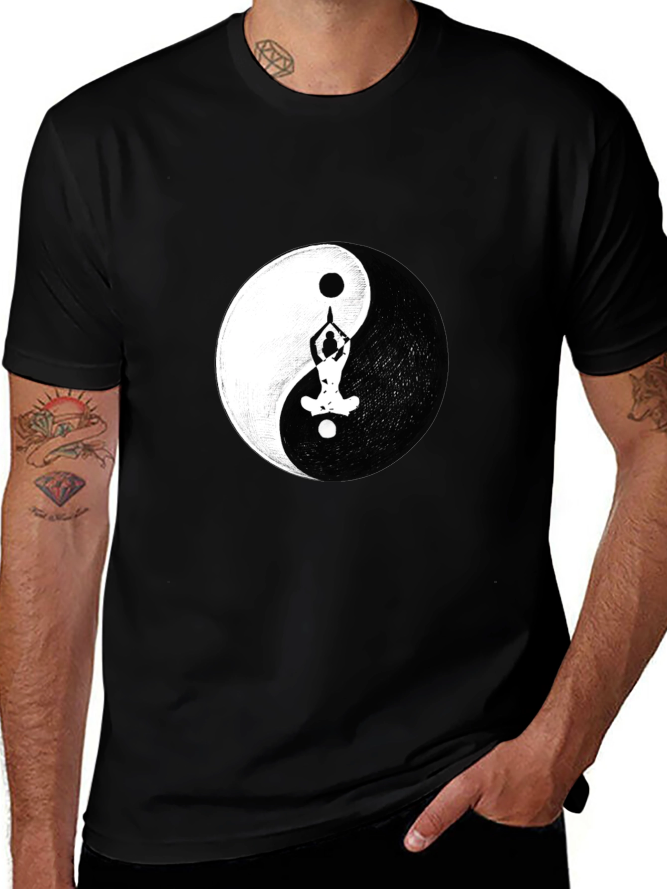 Yin Yang Yoga Pose Graphic Black T-Shirt