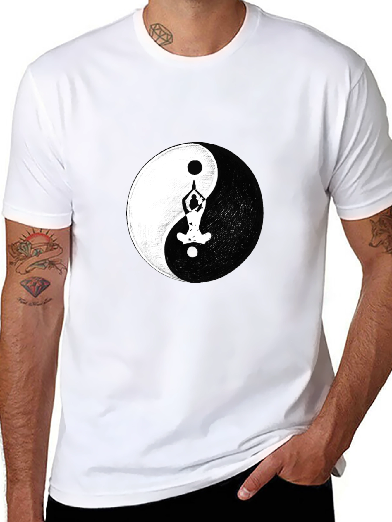 Yin Yang Yoga Pose Graphic Black T-Shirt