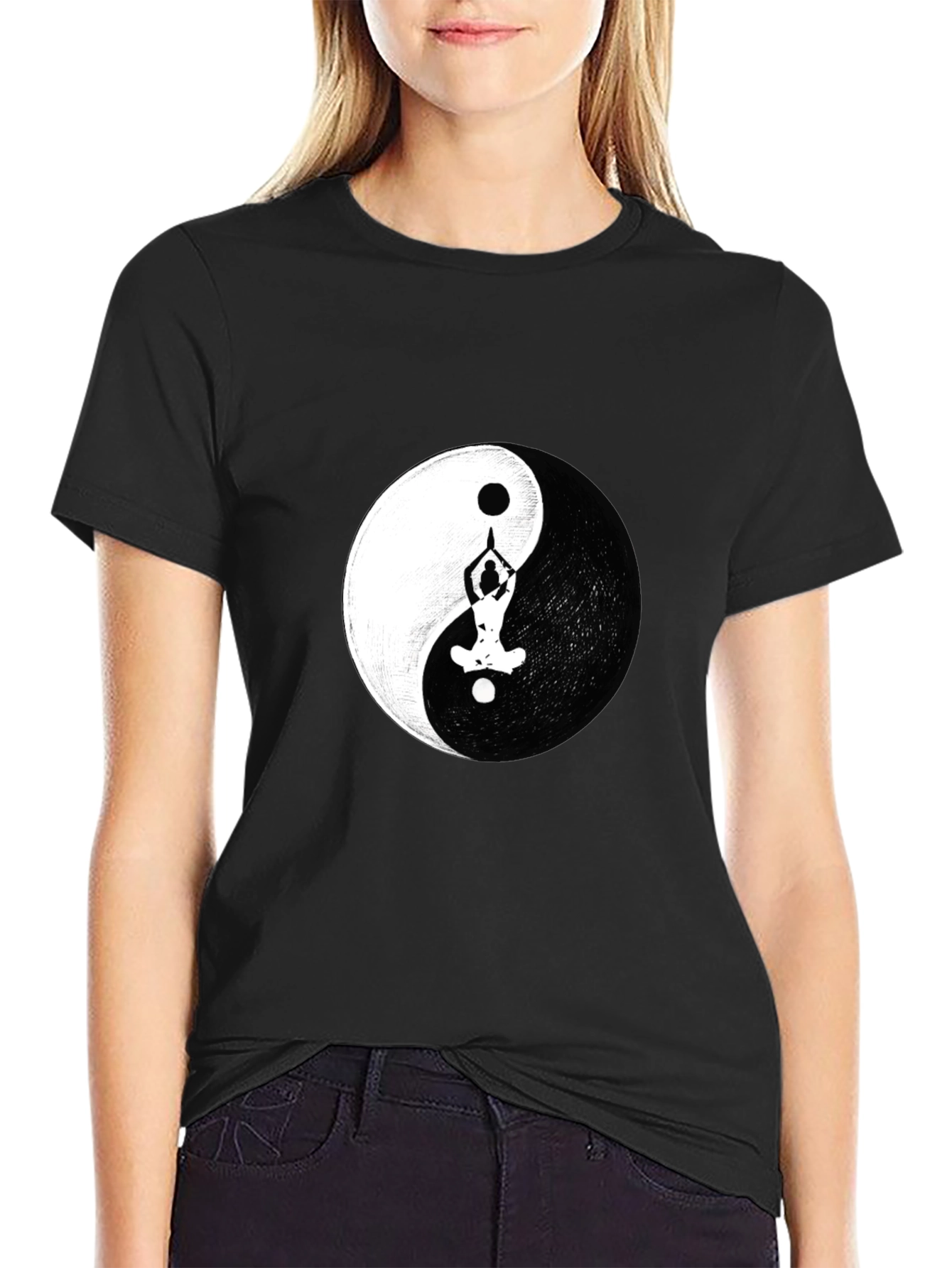 Yin Yang Yoga Pose Graphic Black T-Shirt