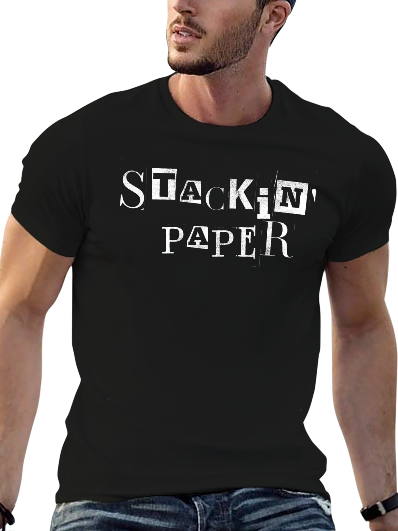 Stackin Paper Graphic Tee - Black Cotton Blend