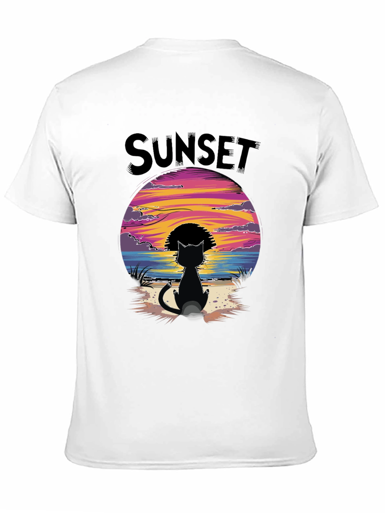 Sunset Cat Graphic Tee - Beach Vibes